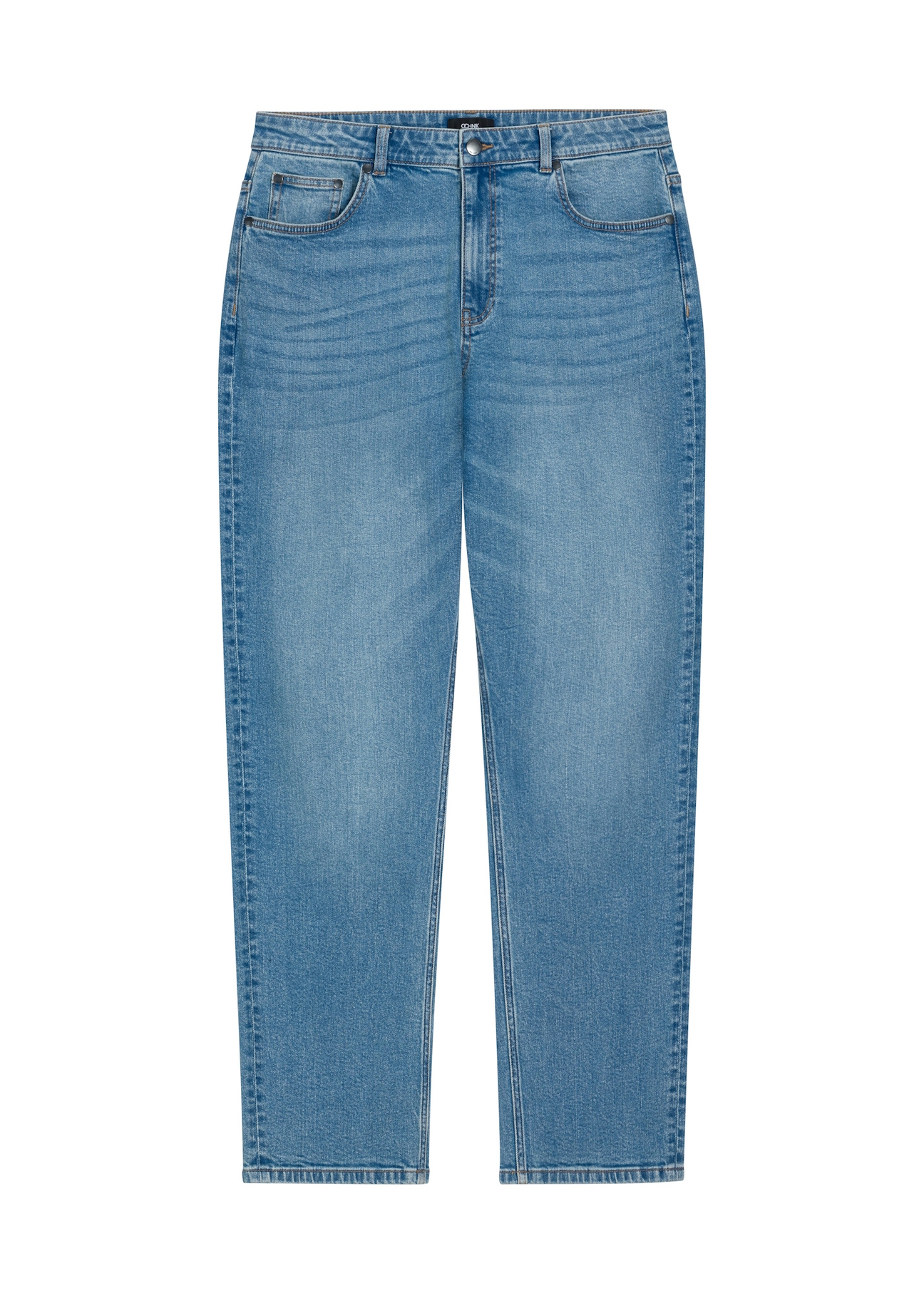 Niebieskie spodnie jeansowe męskie JEAMT-0025-7A(Z26) - widok produktu z przodu, na białym tle. 