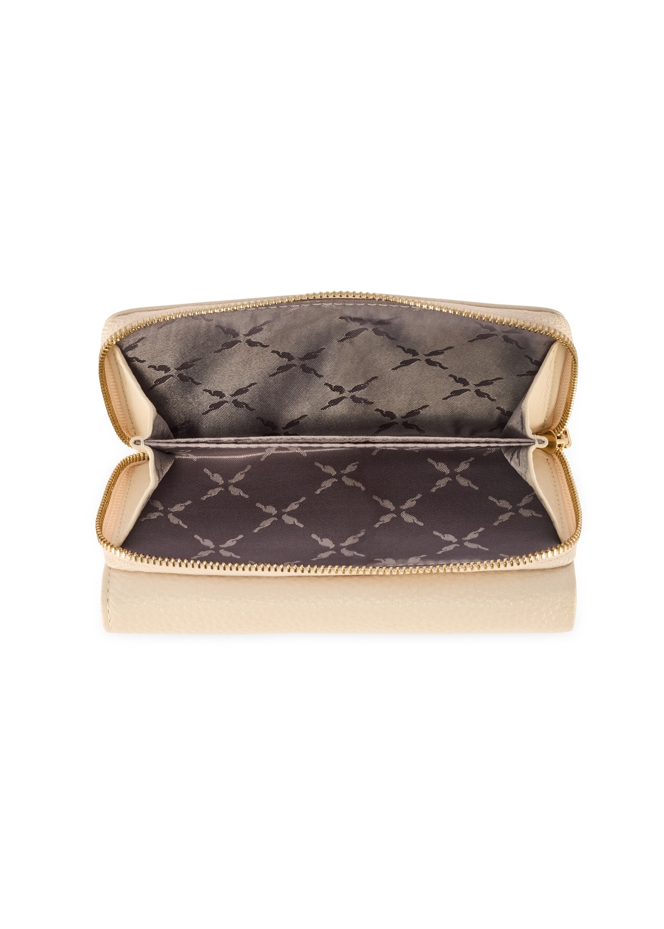 Duży kremowy skórzany portfel damski PORES-0801R-0B(W26), widok produktu w środku na białym tle.