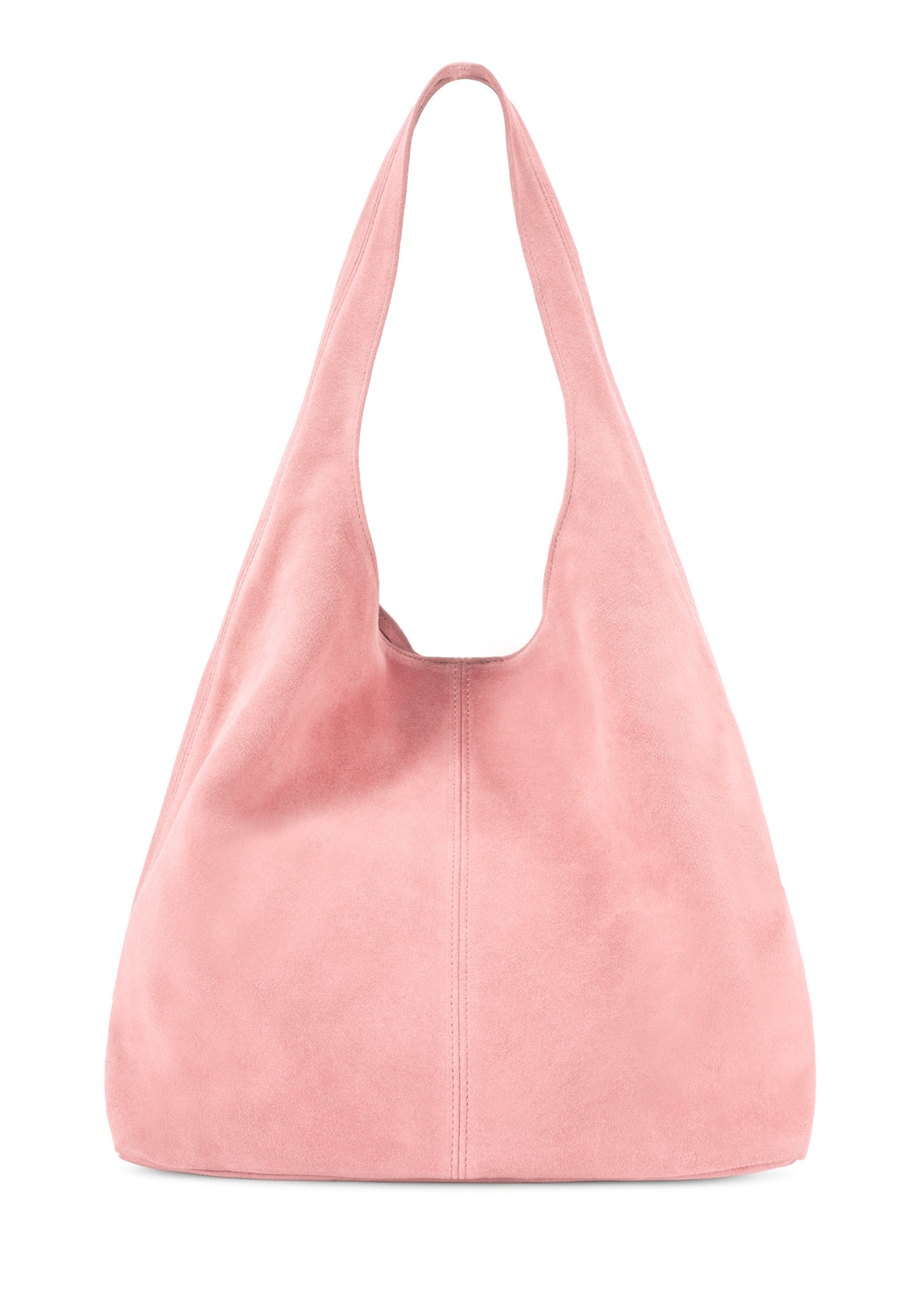 Różowa zamszowa shopperka damska TORES-1177-5B(W26), widok produktu z tyłu na białym tle.