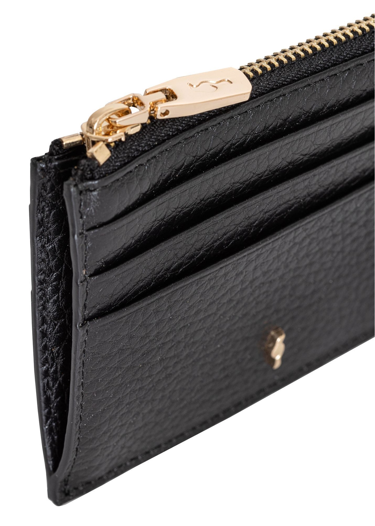 Mały skórzany portfel damski PORES-0806R-99(Z25) zbliżenie na detal na białym tle. 