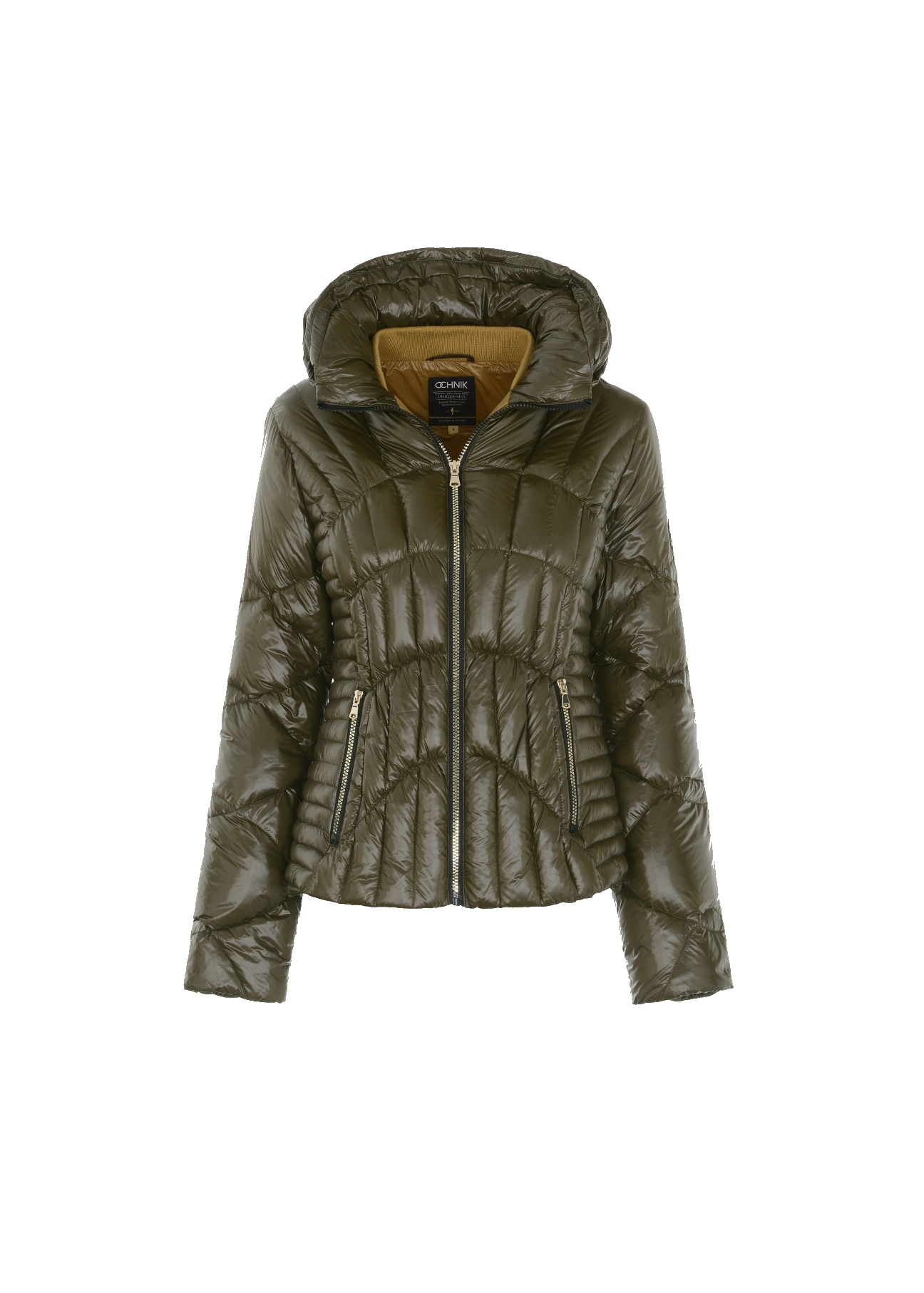 Pikowana oliwkowa kurtka damska KURDT-0320-54(Z21)-04