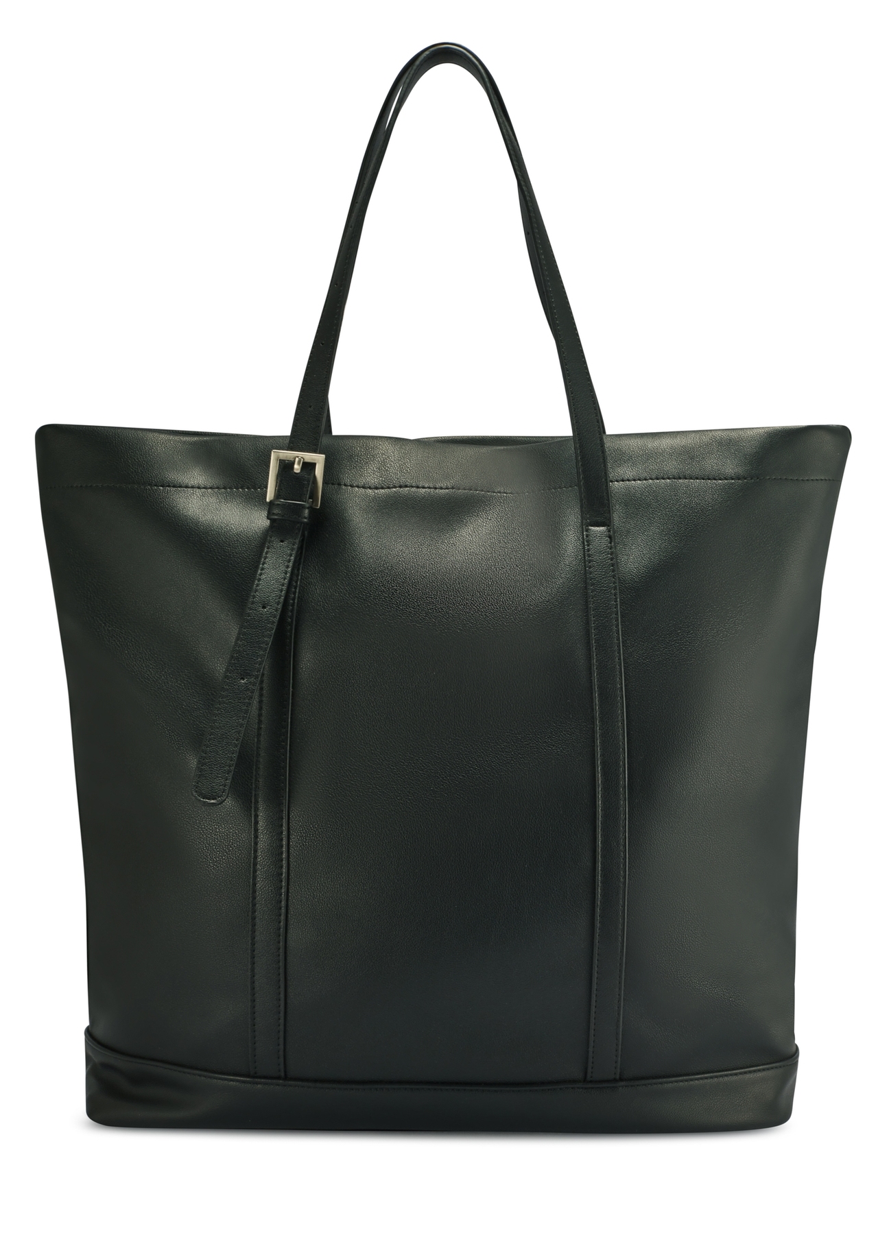 Duża czarna torebka damska shopper TOREC-1067-99(Z25), widok produktu od tyłu na białym tle.