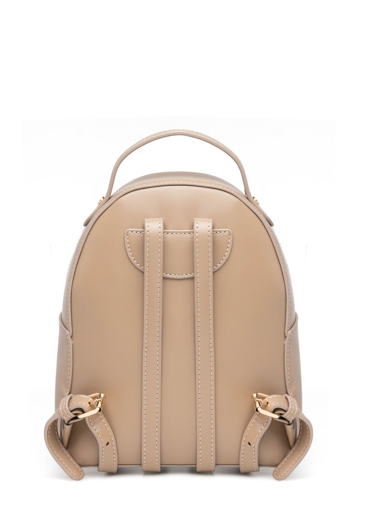 Mały beżowy plecak damski TOREC-1128-1D(W26), widok produktu od tyłu na białym tle.