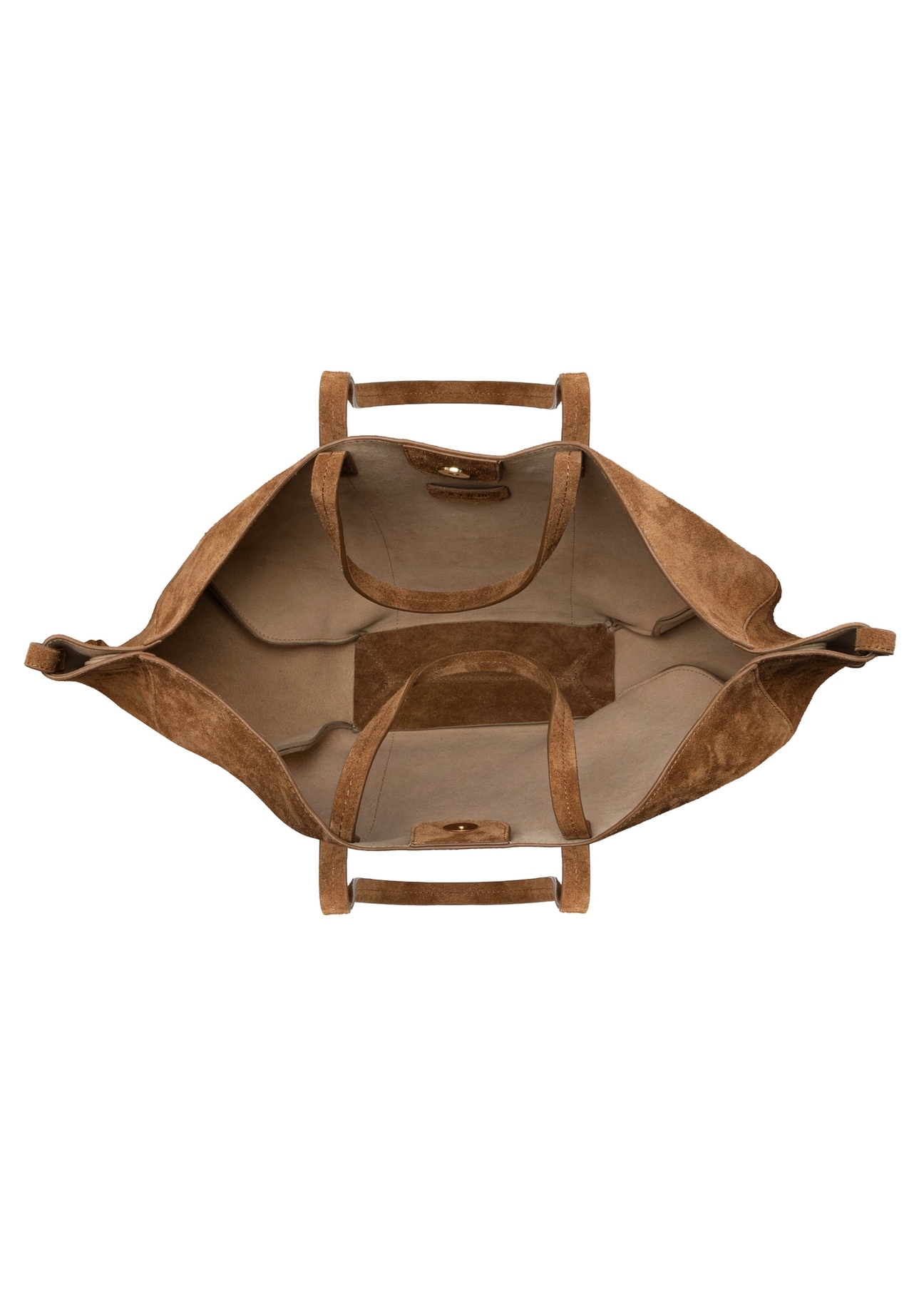 Brązowa zamszowa torebka damska TORES-1305-1D(W26), widok produktu w środku na białym tle.