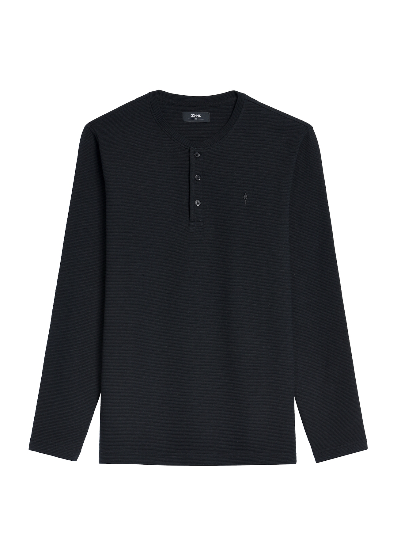Czarny longsleeve męski LSLMT-0007-99(Z24), widok produktu od przodu na białym tle.