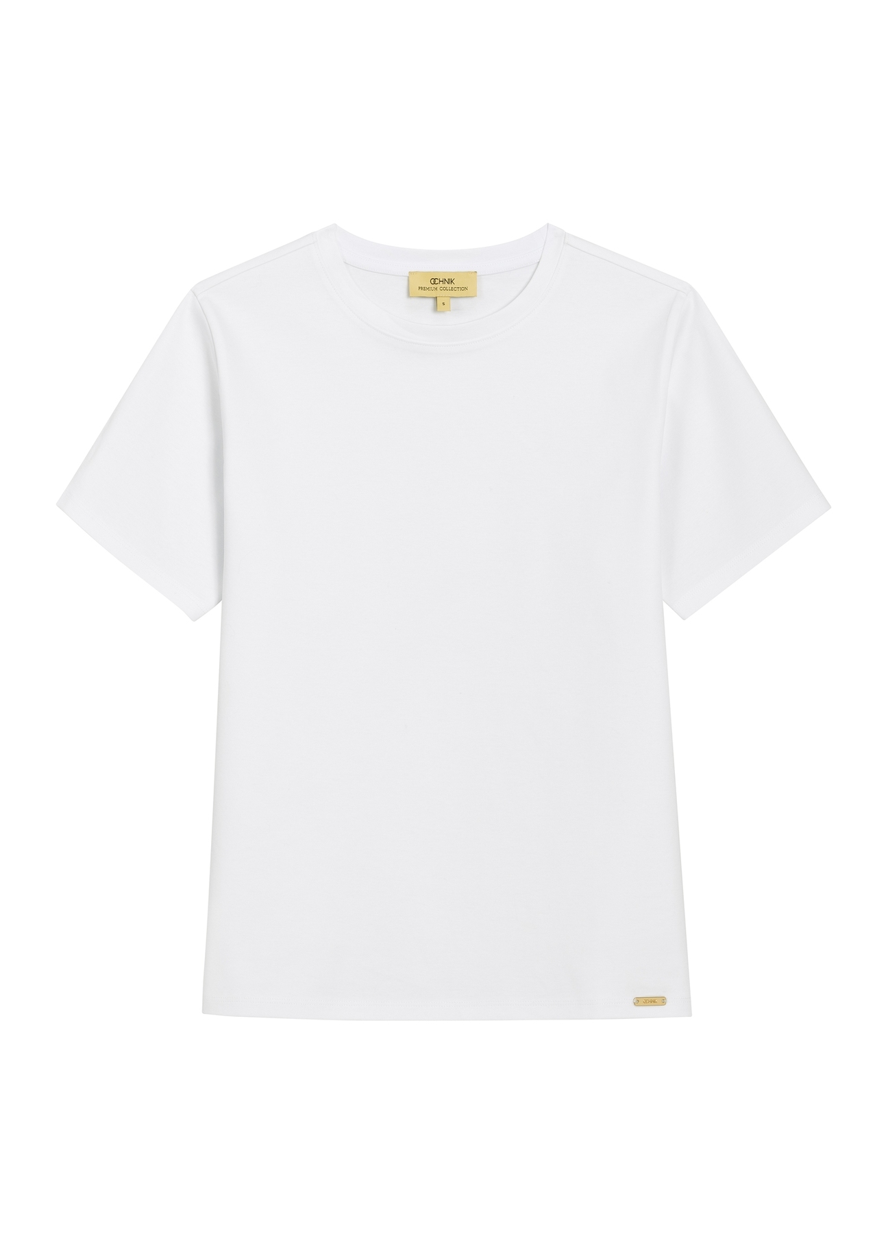 Biały bawełniany T-shirt damski TSHDT-0165-0A(Z26), widok produktu z przodu na białym tle.