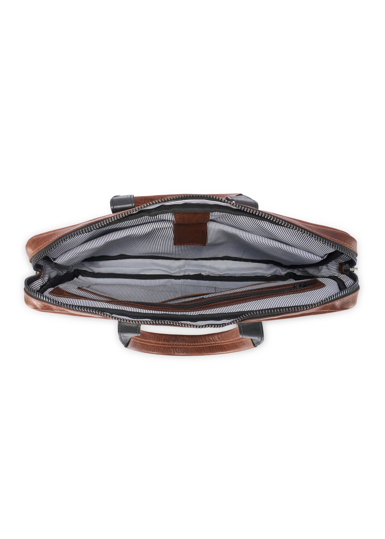 Brązowa skórzana torba męska TORMS-0488-1H(W26) - widok produktu z góry, na białym tle. 