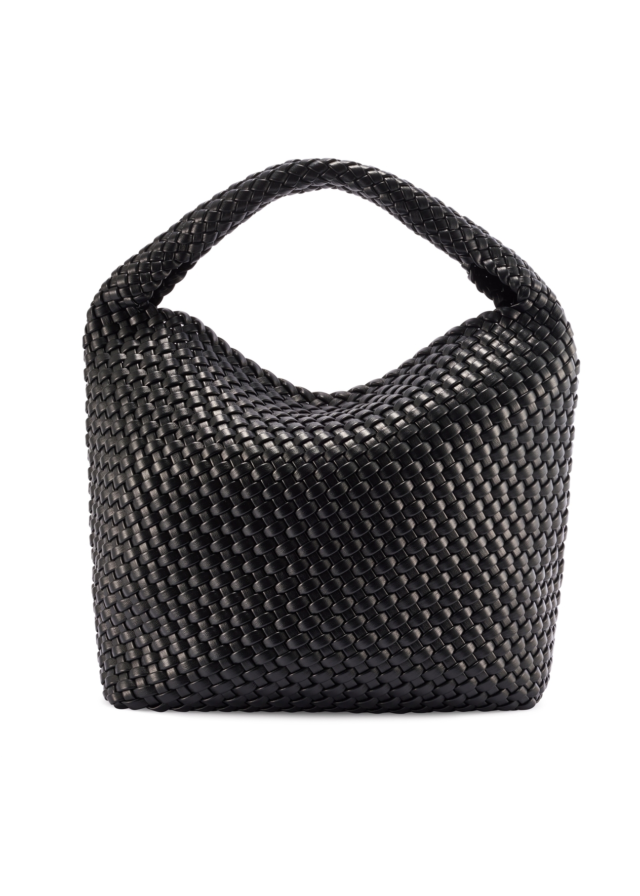 Czarna pleciona torebka damska TOREC-1147-99(W26) - widok produktu z tyłu, na białym tle. 