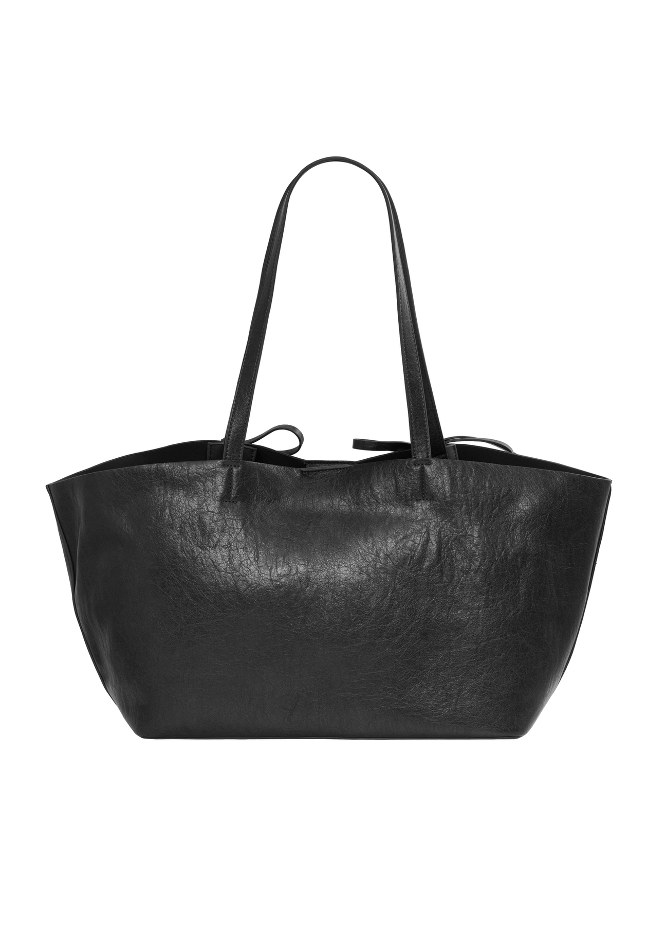 Czarna torebka z kokardkami typu shopper TOREC-1378-99(Z26), widok produktu z tyłu na białym tle.