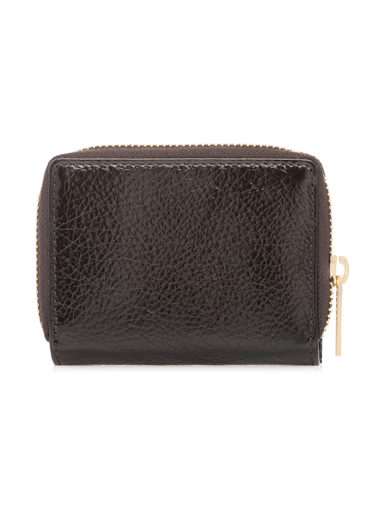 Mały brązowy skórzany portfel damski PORES-0988-1I(W26), widok produktu z tyłu na białym tle.