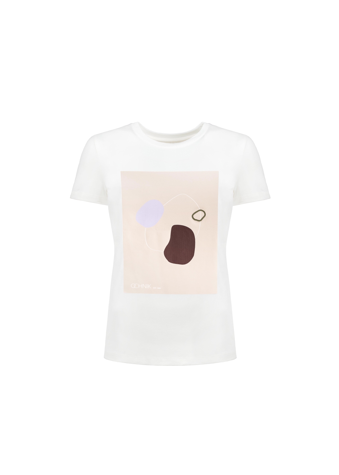 Bawełniany kremowy T-shirt damski TSHDT-0079-11(Z21)-02