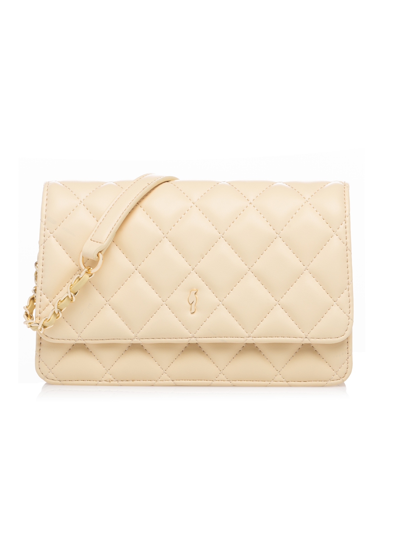 Żółta mała pikowana torebka damska TOREC-1033-2A(W26), widok produktu z przodu na białym tle.