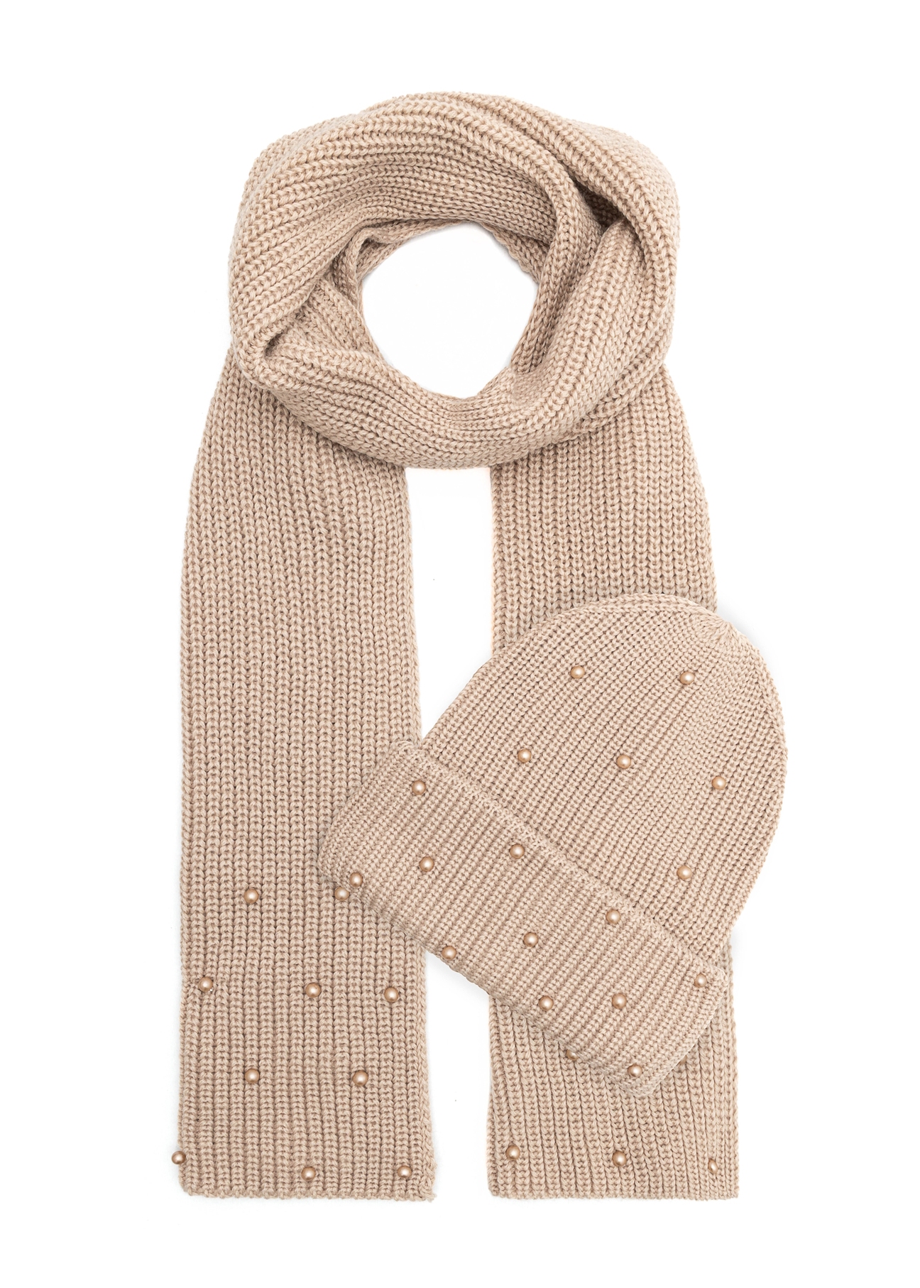 Beżowy szalik damski z wełną SZADT-0211-24(Z25)