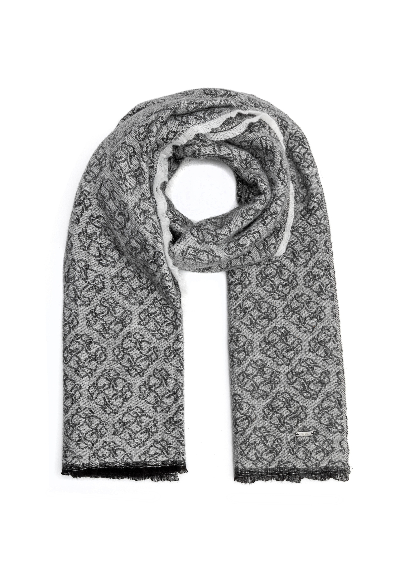 Duży szary szalik damski w monogram SZADT-0130A-91(Z25), widok produktu od przodu na białym.