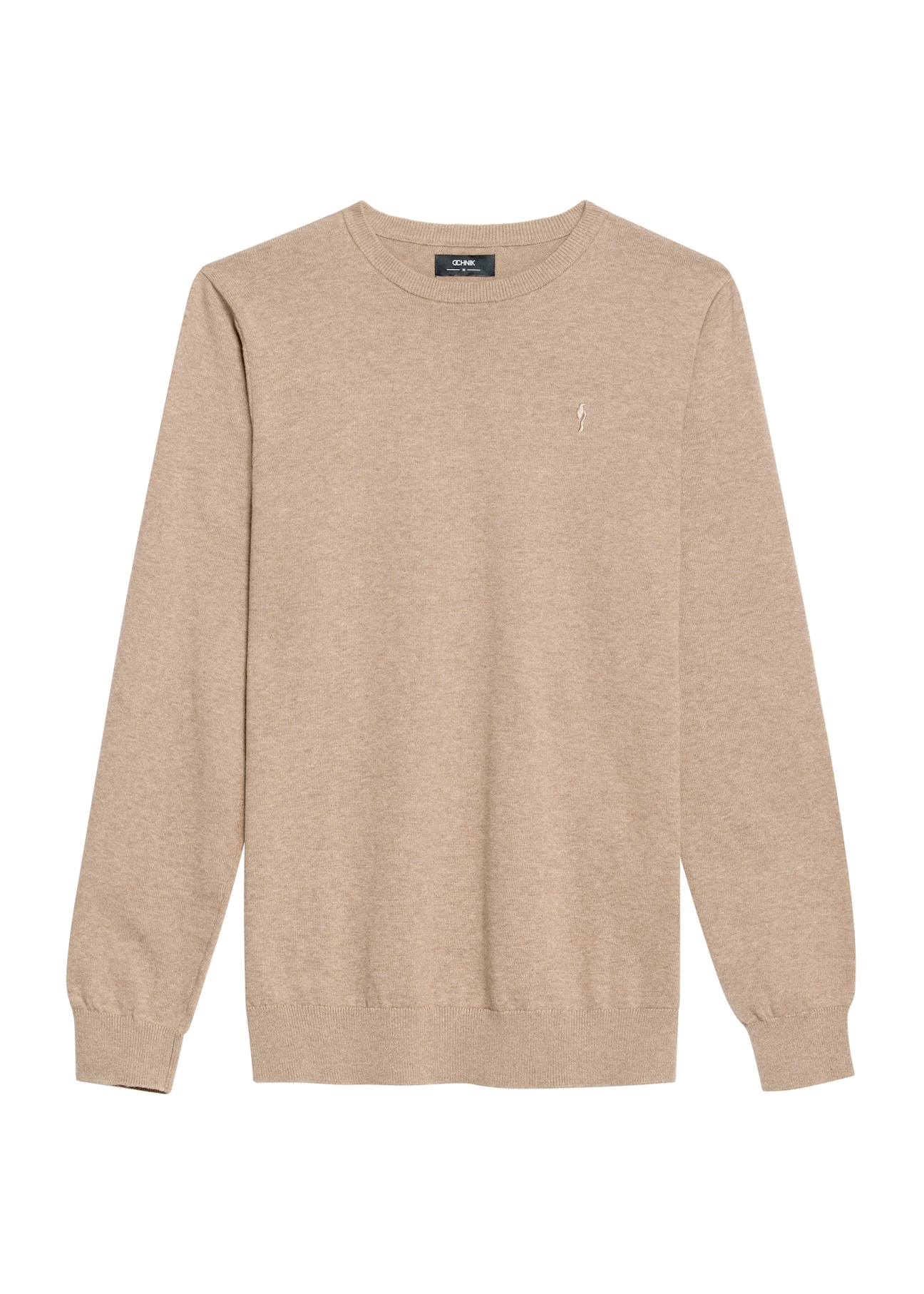 Camelowy bawełniany sweter męski SWEMT-0114A-24(Z25), widok produktu od przodu na białym tle.