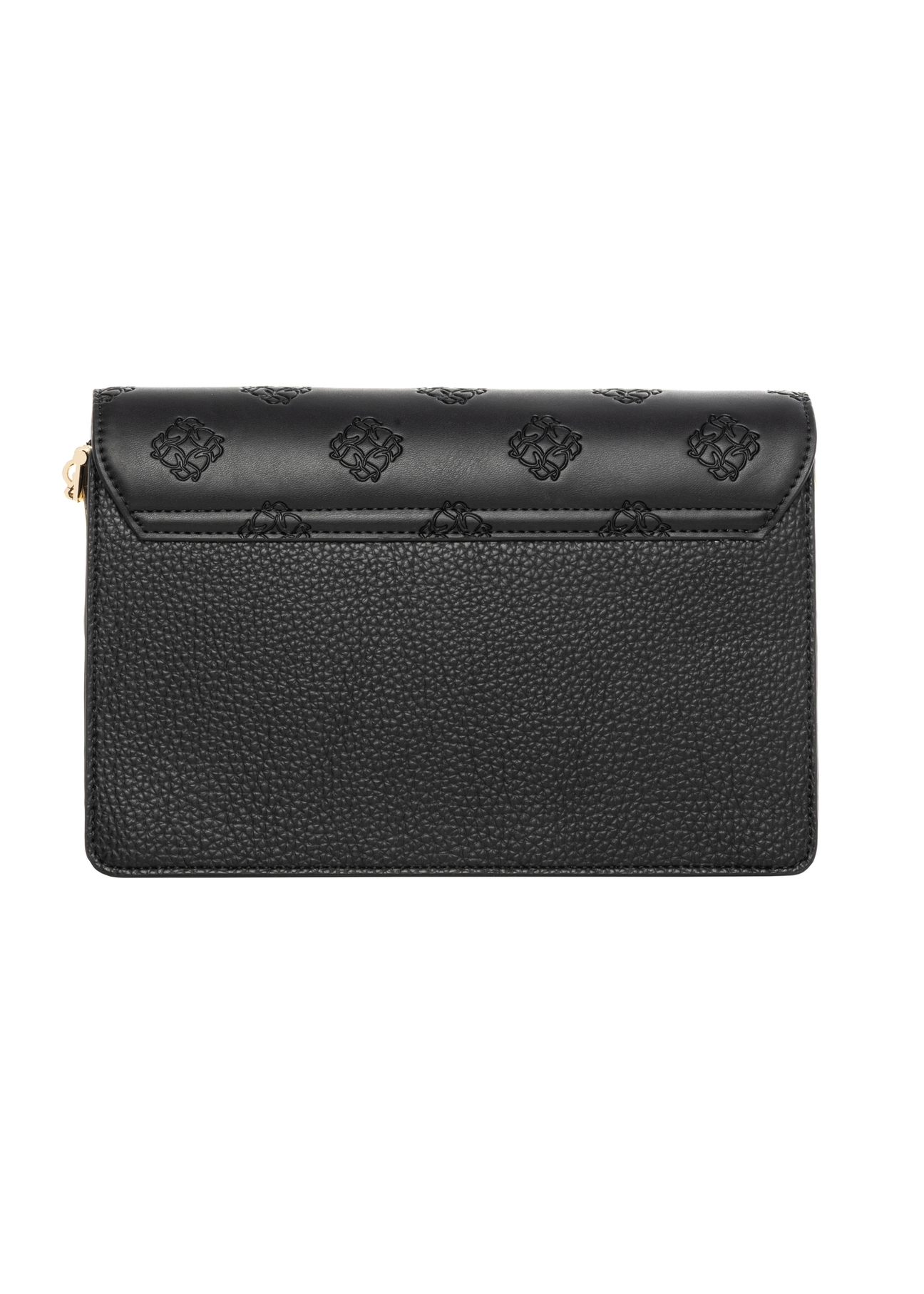 Czarna torebka damska z monogramem TOREC-0536C-9P(W26), widok produktu od tyłu na białym tle.