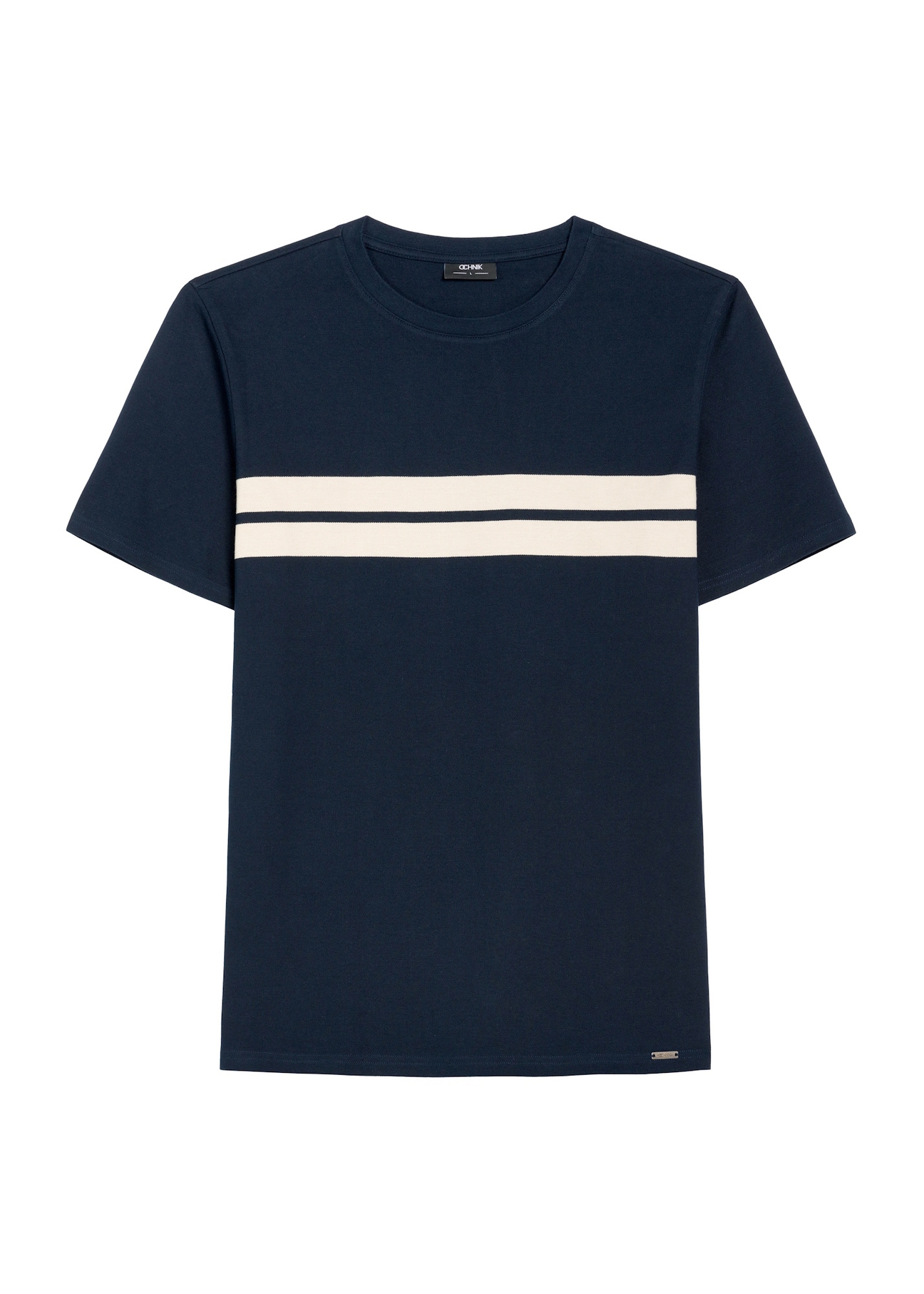 Granatowy bawełniany t-shirt męski TSHMT-0129-68(Z25) - widok produktu z przodu na białym tle.