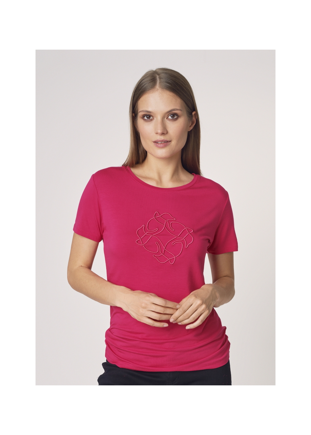 Różowy T-shirt damski z wilgą TSHDT-0078-31(Z21)-01