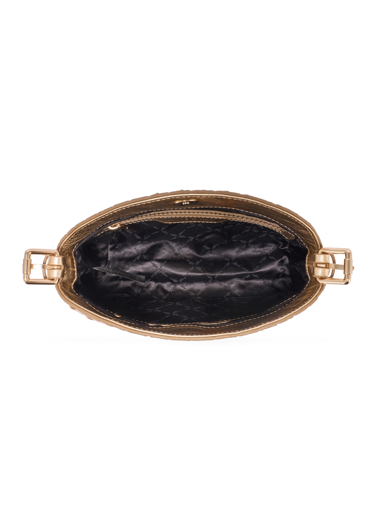 Złota skórzana pleciona torebka damska TORES-1292-2X(W26) - widok produktu z góry, na białym tle. 