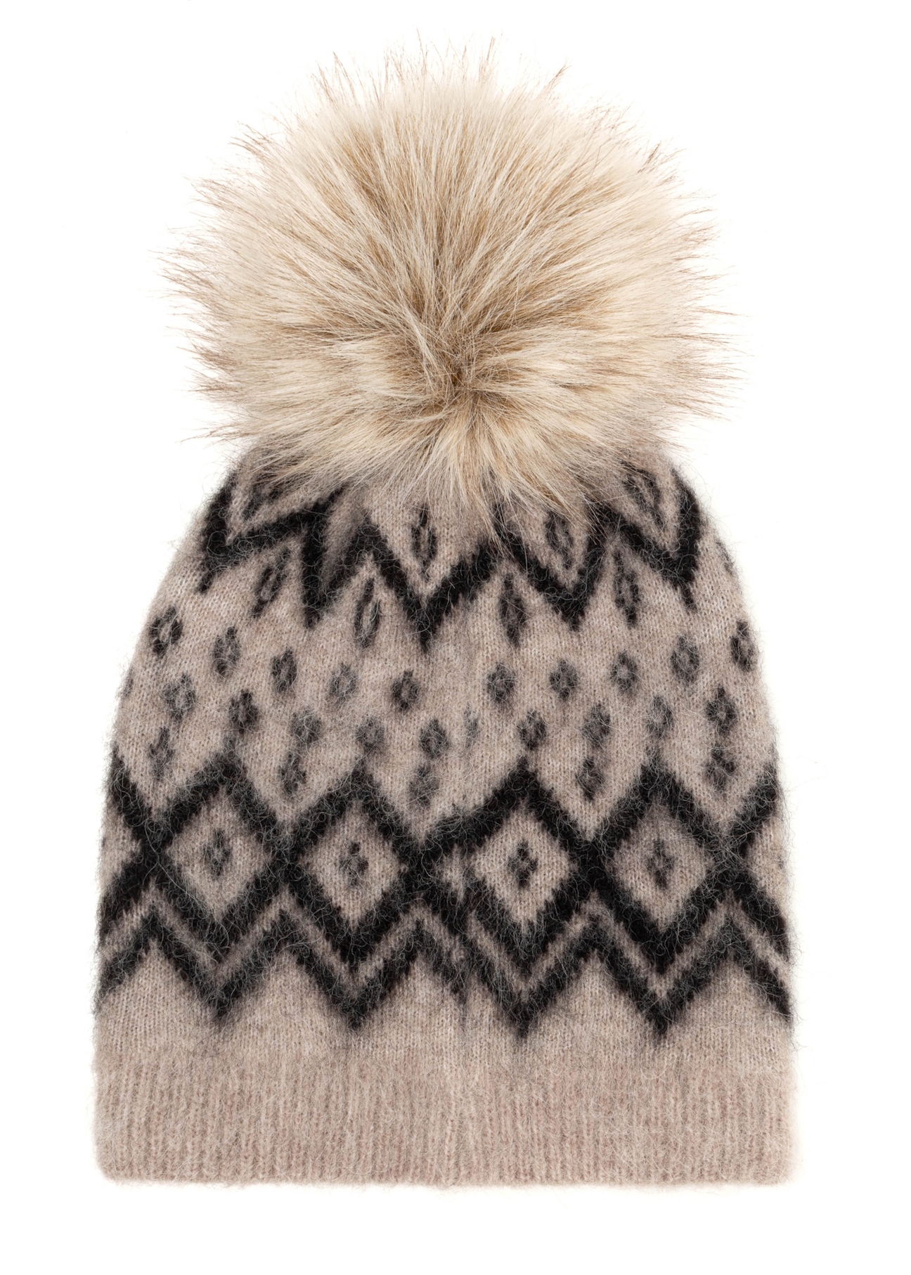Czapka damska z pomponem CZADT-0238-1J(Z26), widok produktu z tyłu na białym tle.