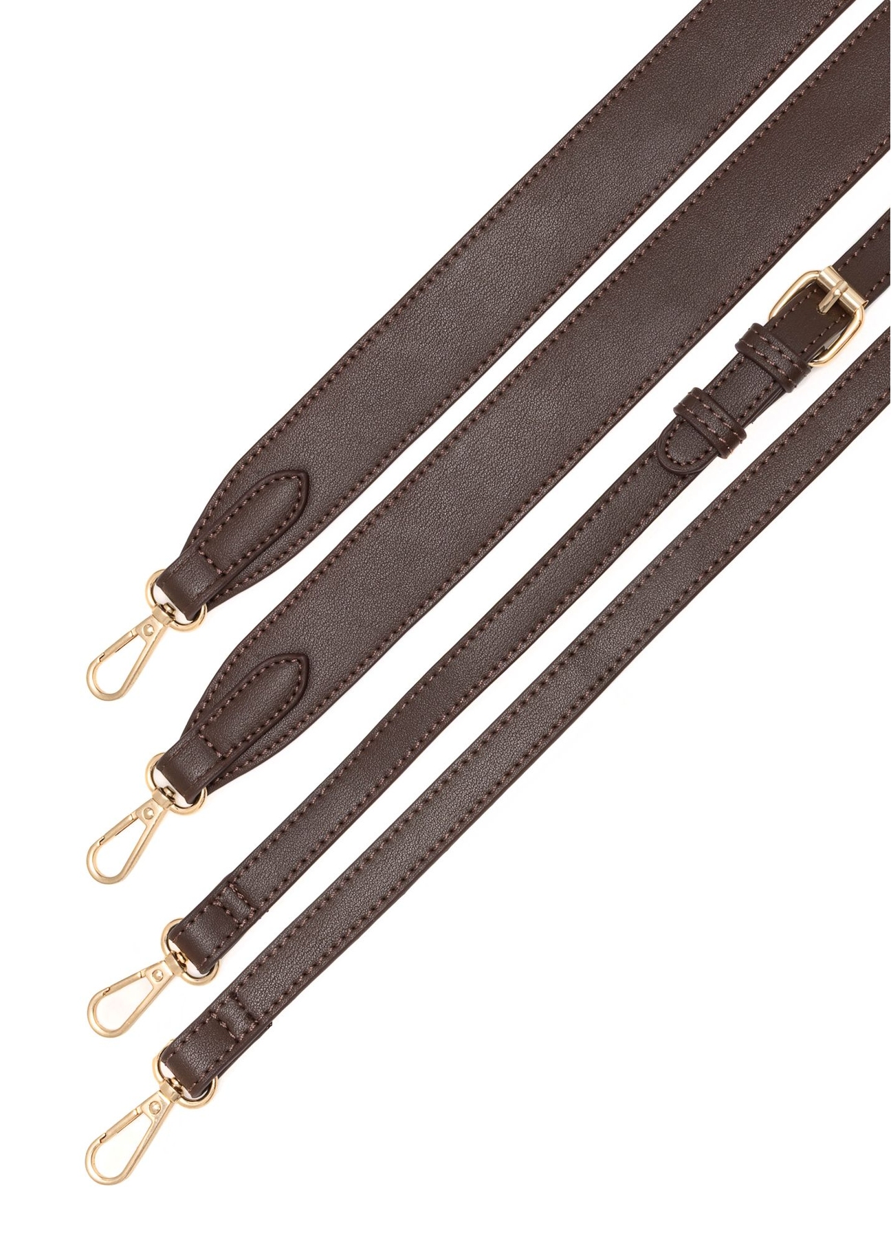 Czekoladowa listonoszka damska TOREC-0930B-89(Z25), widok pasków torebki na białym tle.