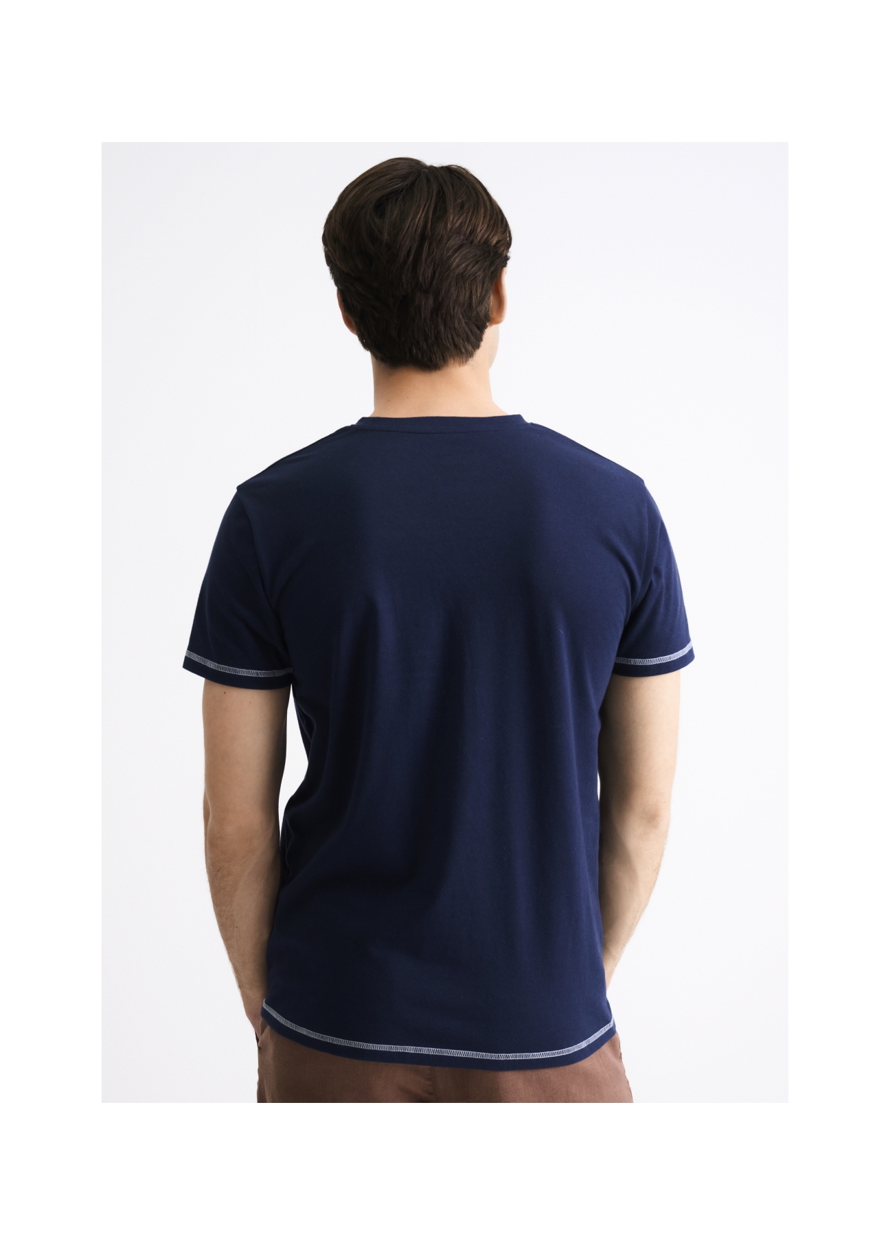 Granatowy T-shirt męski z logo TSHMT-0068-69(W23)-03