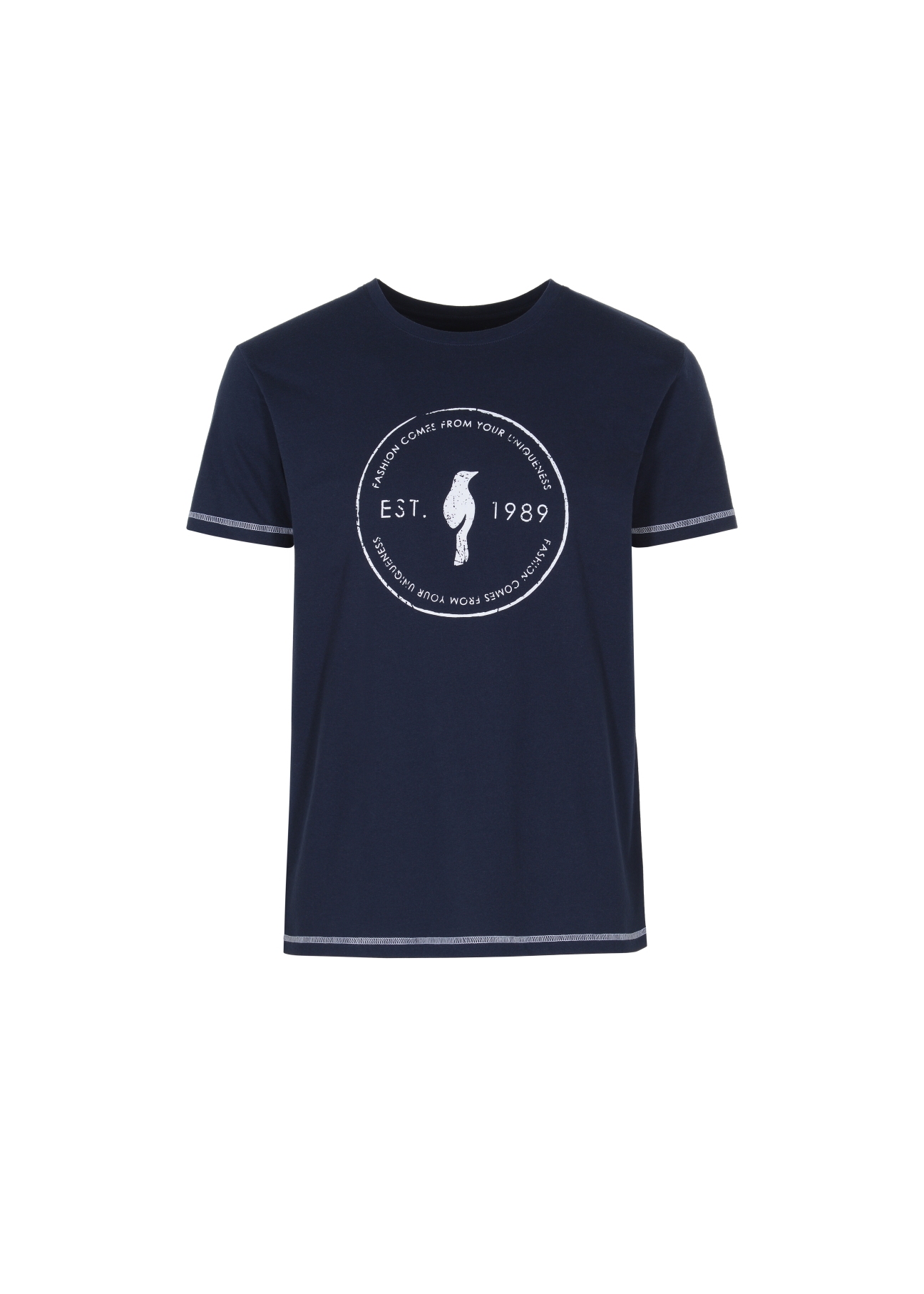 Granatowy T-shirt męski z logo TSHMT-0068-69(W23)-02