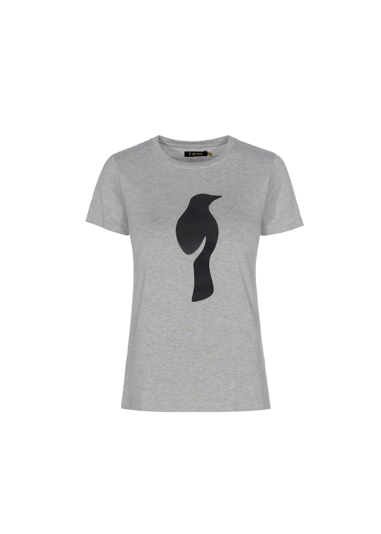 Szary T-shirt damski z czarną wilgą TSHDT-0053-91(W20)-01