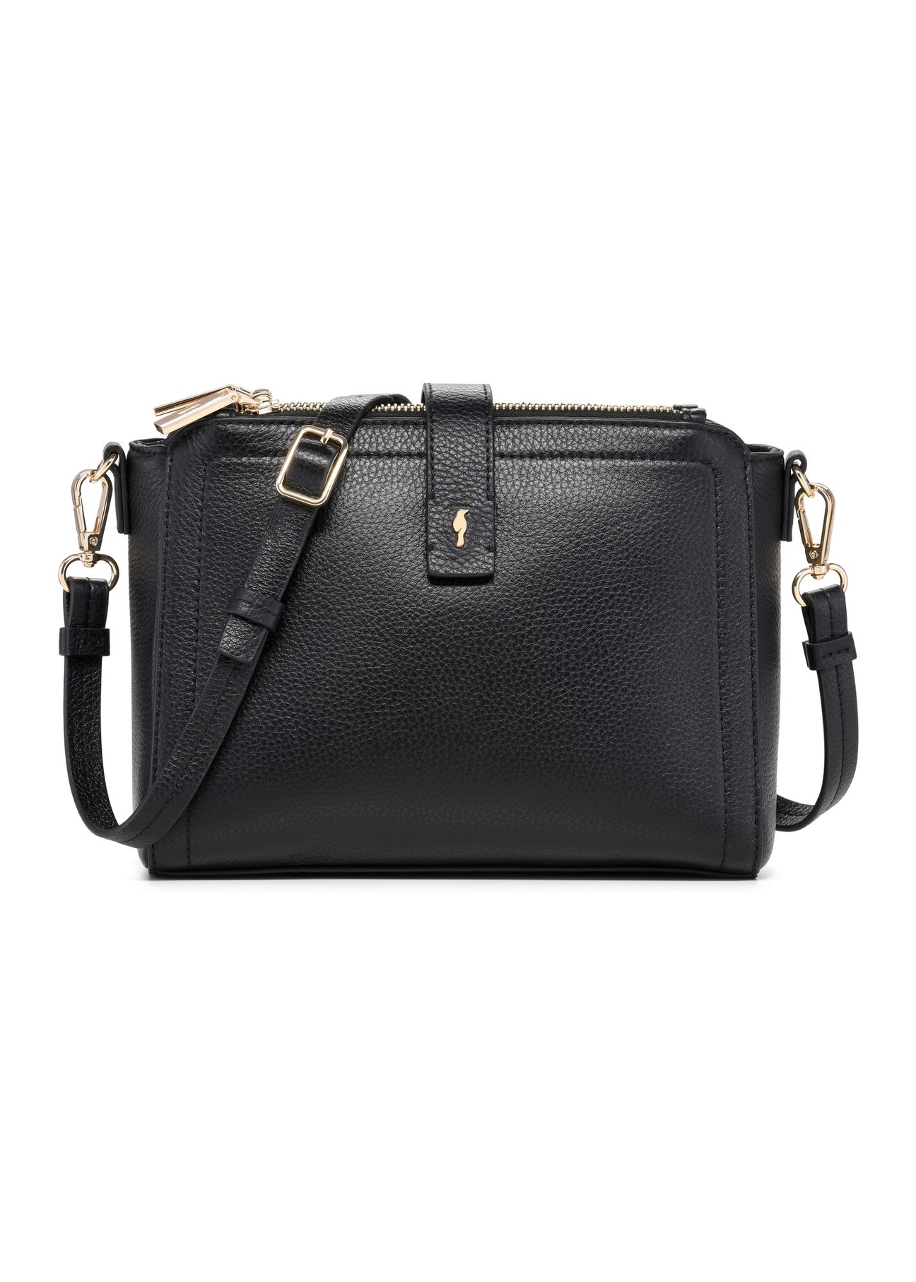 Skórzana czarna torebka na ramię TORES-1275-9I(W26) - widok produktu z przodu na białym tle. 