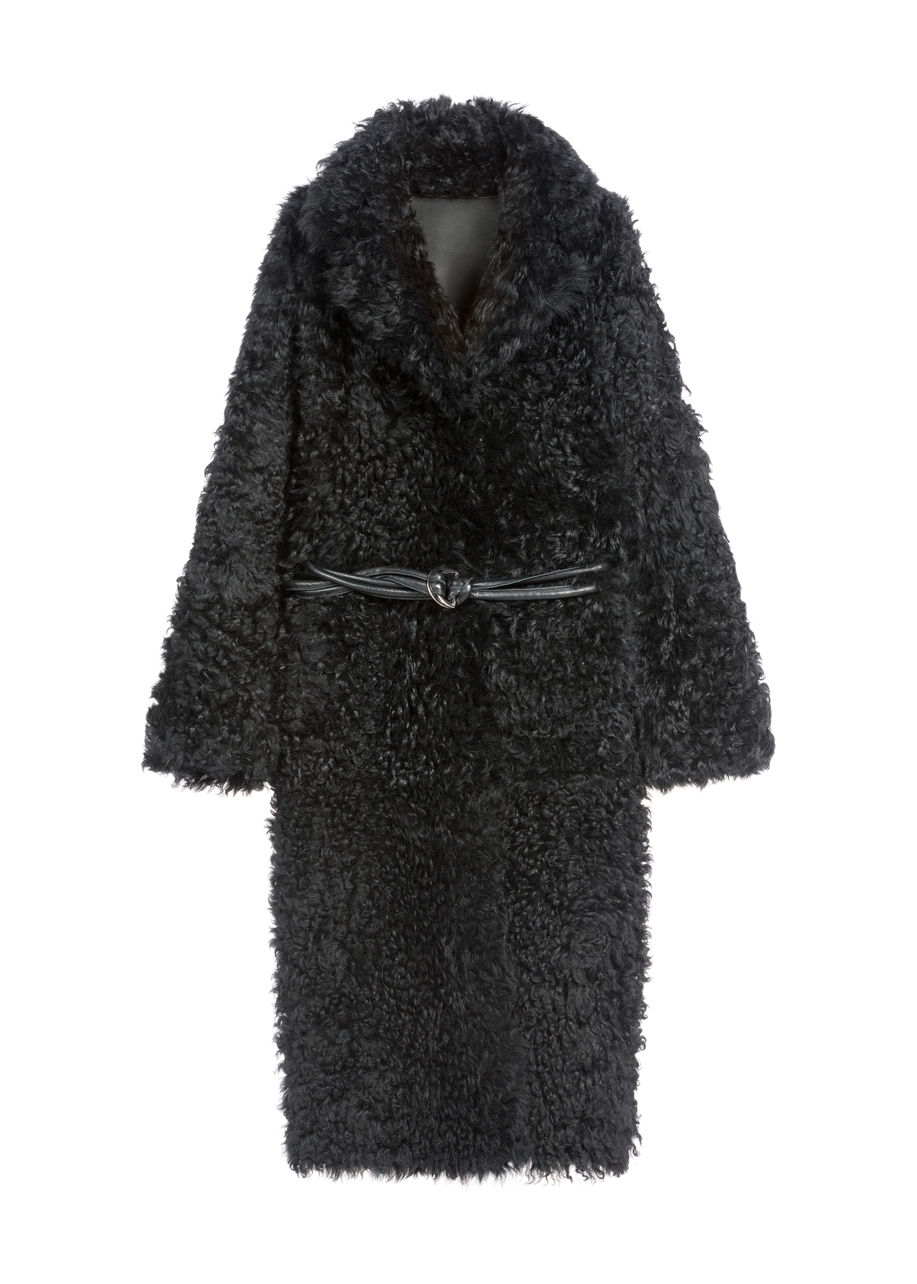 Czarny dwustronny kożuch damski KOZDS-0091-1395(Z25), widok produktu od przodu na białym tle.