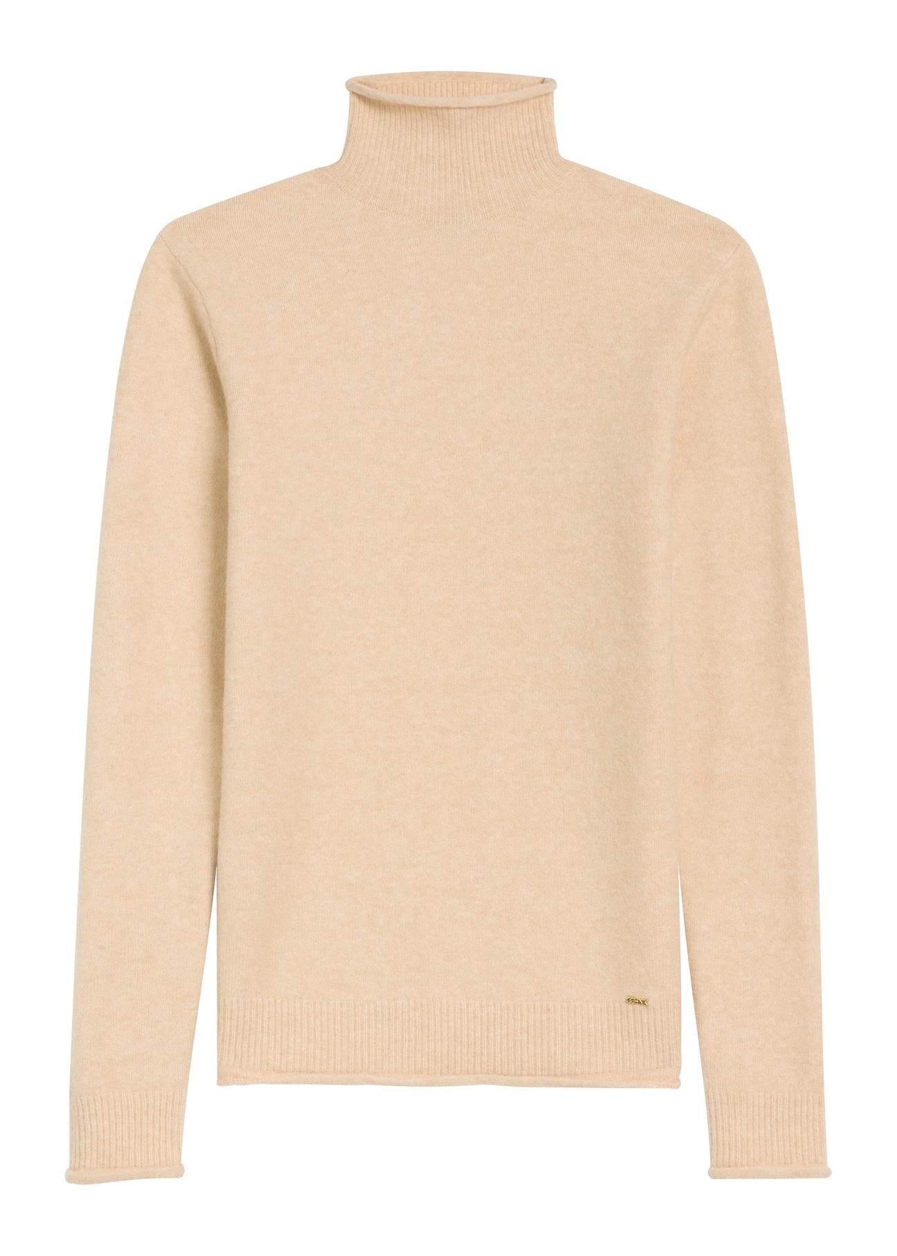 Beżowy sweter damski z golfem SWEDT-0241-80(Z25), widok produktu z przodu na białym tle.
