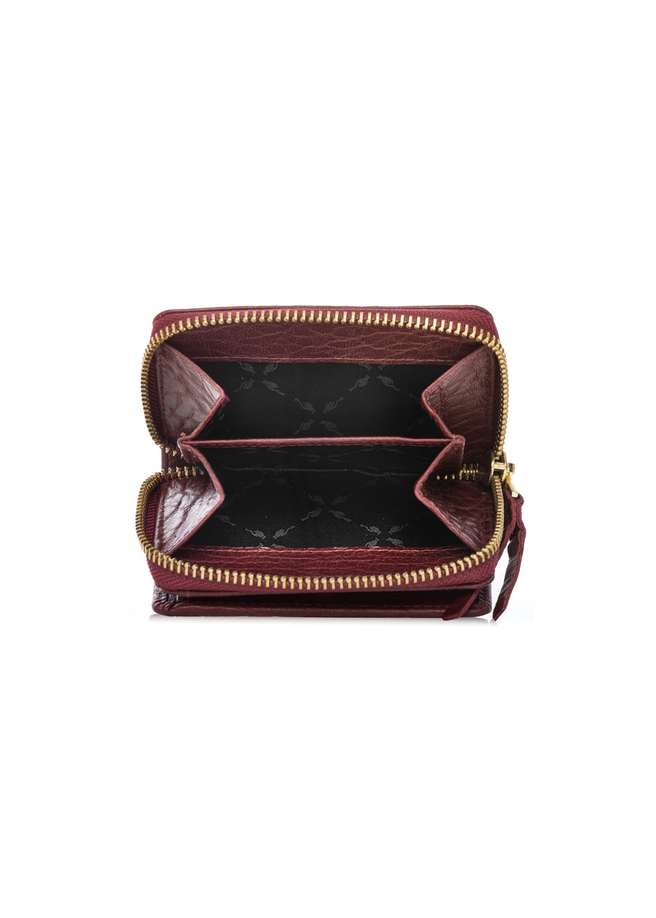 Mały czerwony skórzany portfel damski PORES-0815-4C(W26), widok produktu w środku na białym tle.