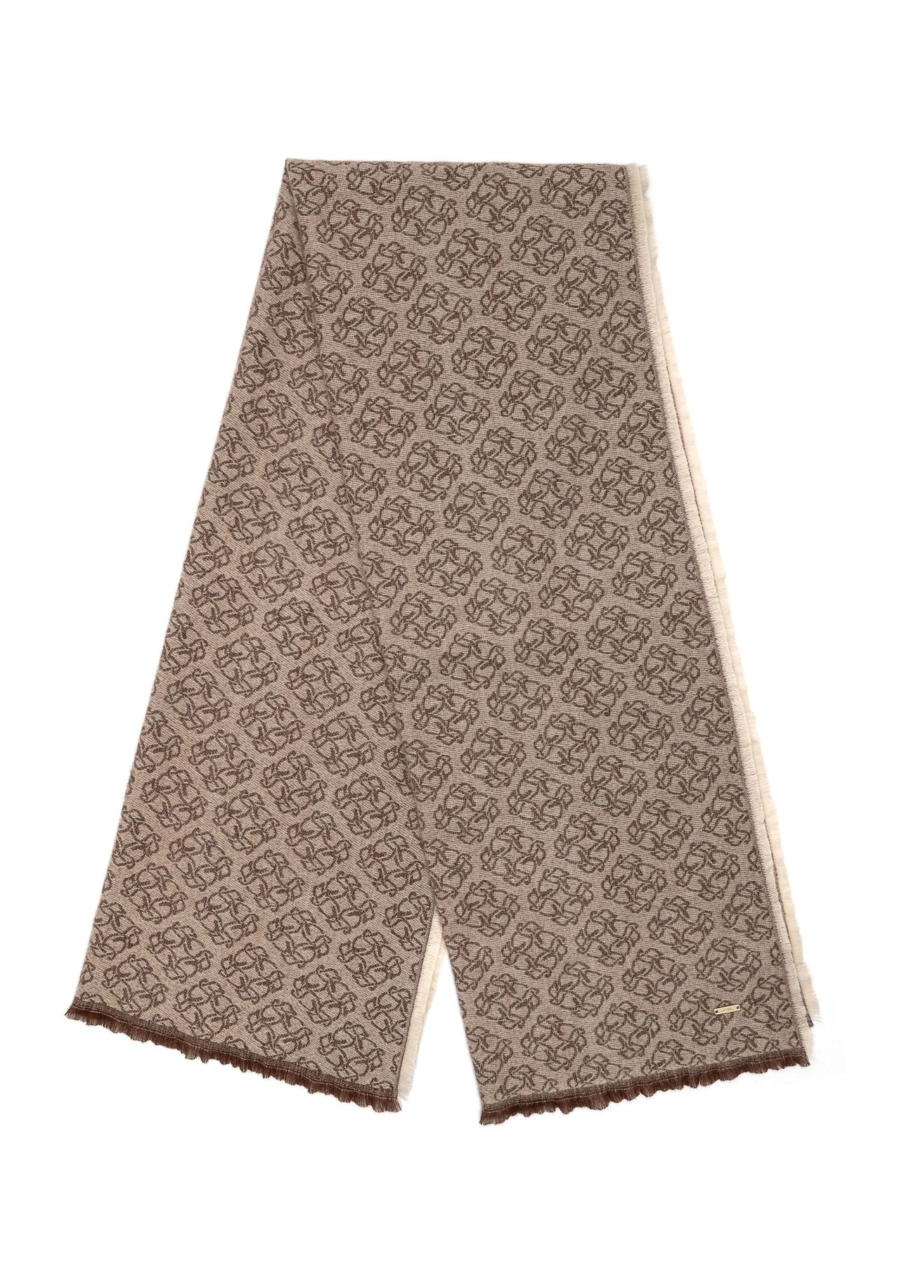 Duży brązowy szalik damski w monogram SZADT-0130A-82(Z25), widok produktu na białym tle.-02