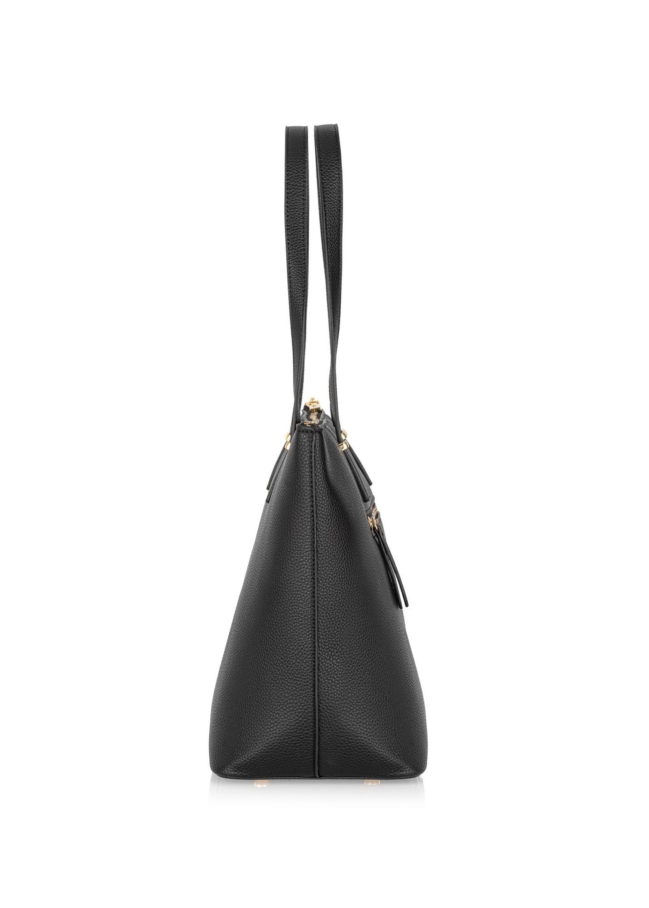 Czarna torebka shopper damska TOREC-0953A-9I(Z26), widok produktu od boku na białym tle.