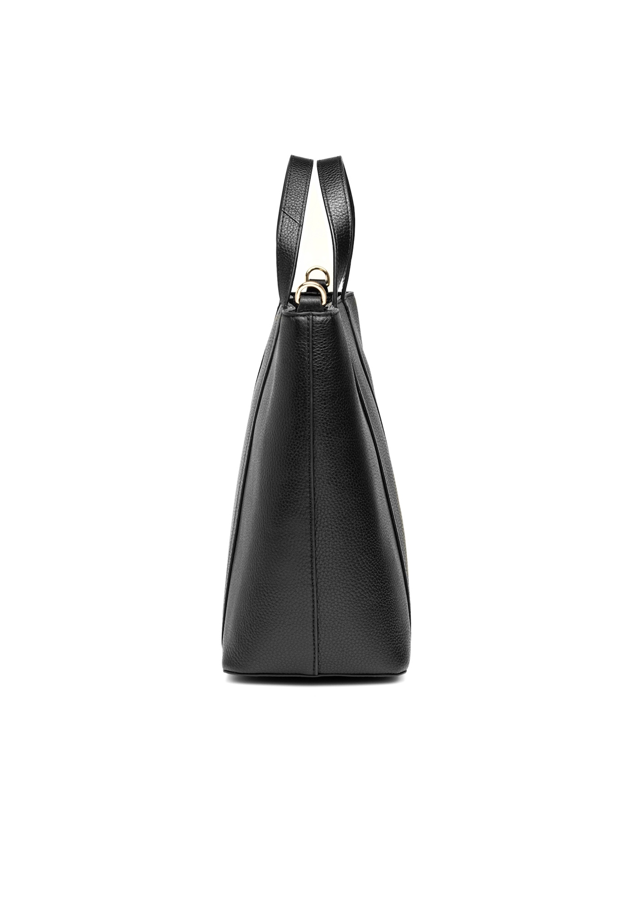 Czarna skórzana torebka shopper TORES-1272-9I(W26), widok produktu z boku na białym tle.