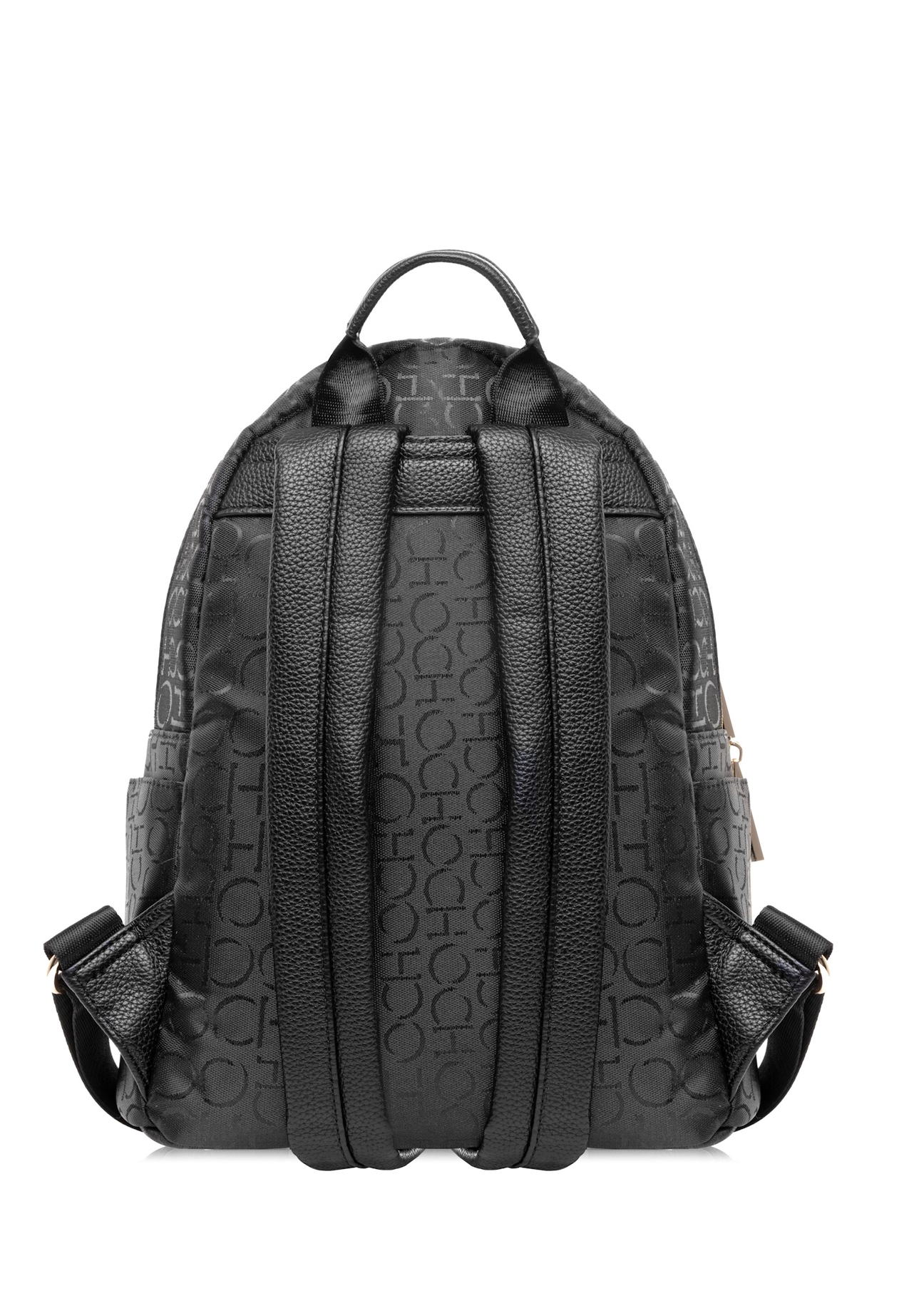 Czarny plecak damski z monogramem TOREN-0280A-99(W25), widok produktu z tyłu na białym tle.