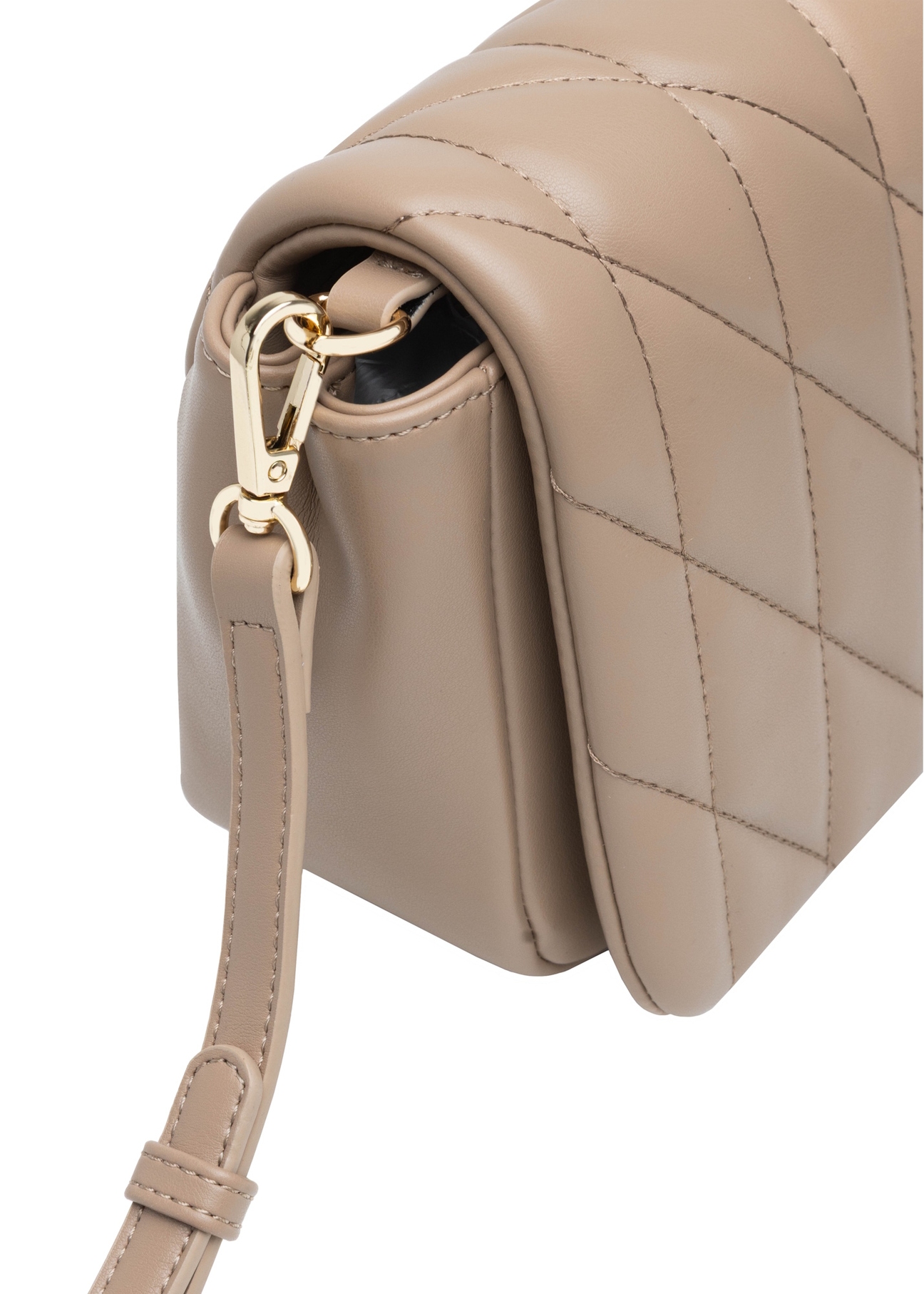 Beżowa torebka damska z przeszyciami TOREC-1151-1D(W26), zbliżenie na detal produktu na białym tle.