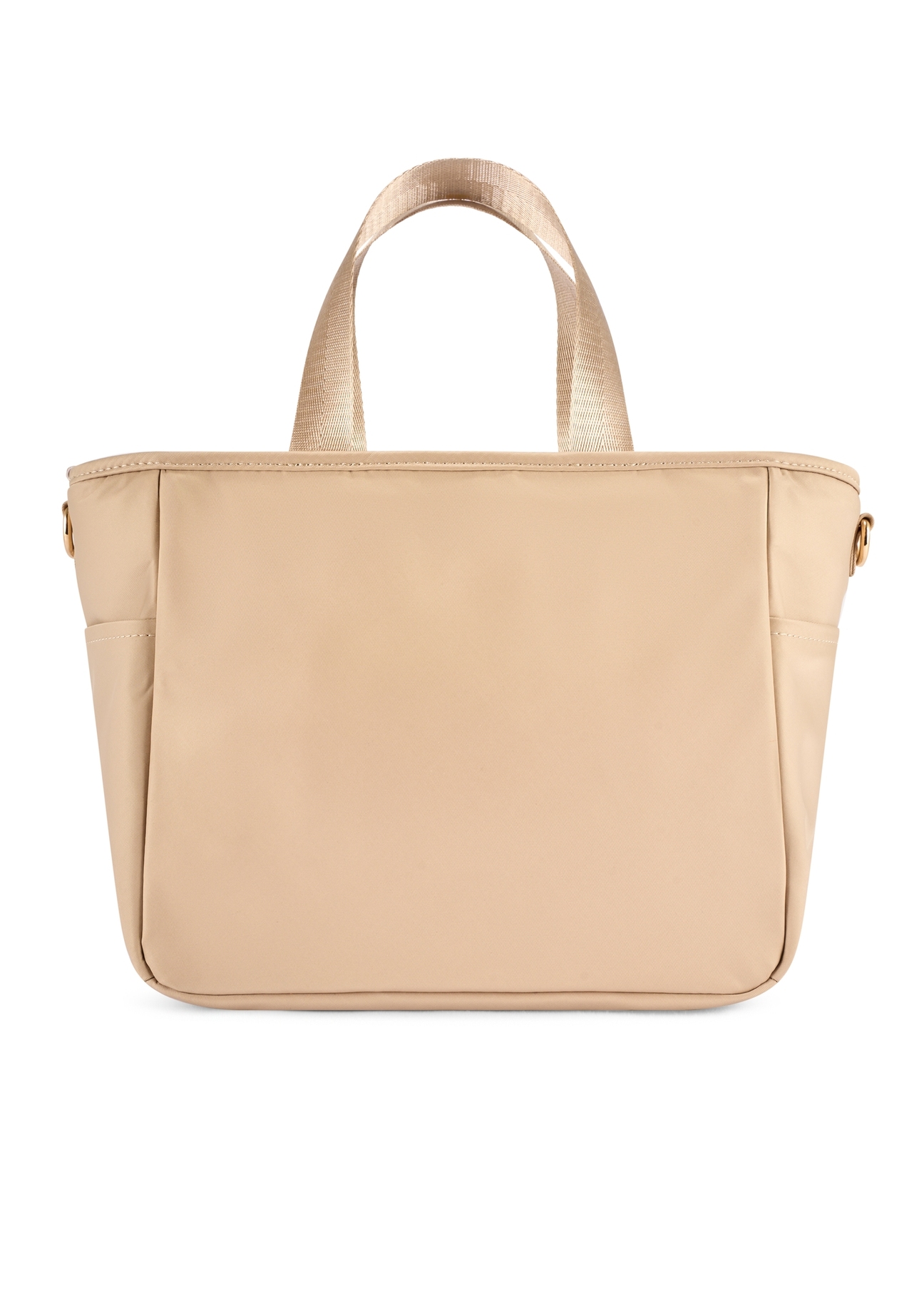 Beżowa torebka typu lunchbox TOREN-0346-1A(W26) - widok produktu z tyłu, na białym tle. 