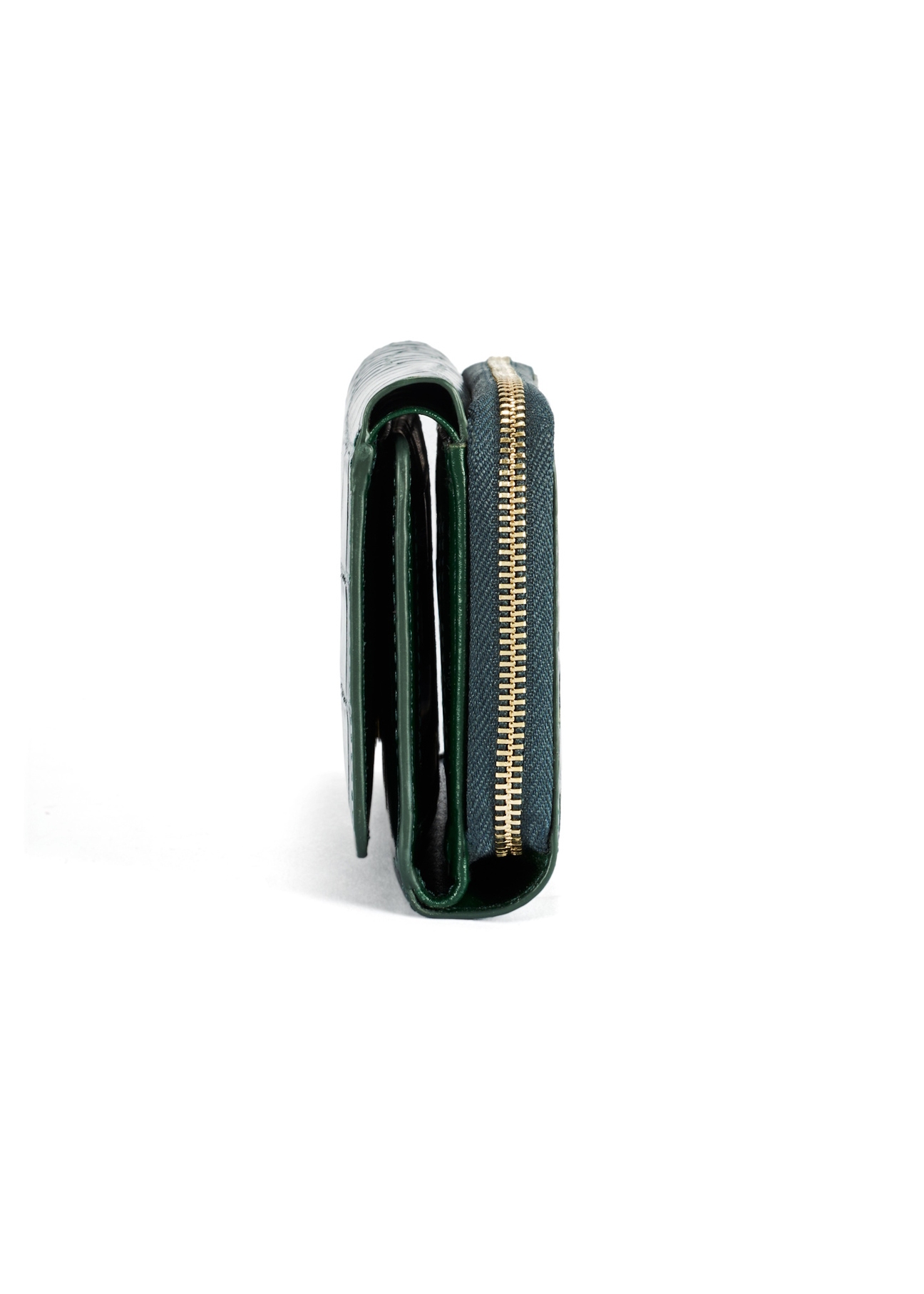 Ciemnozielony portfel damski croco PORES-0951-51(W25) - widok produktu z boku na białym tle.