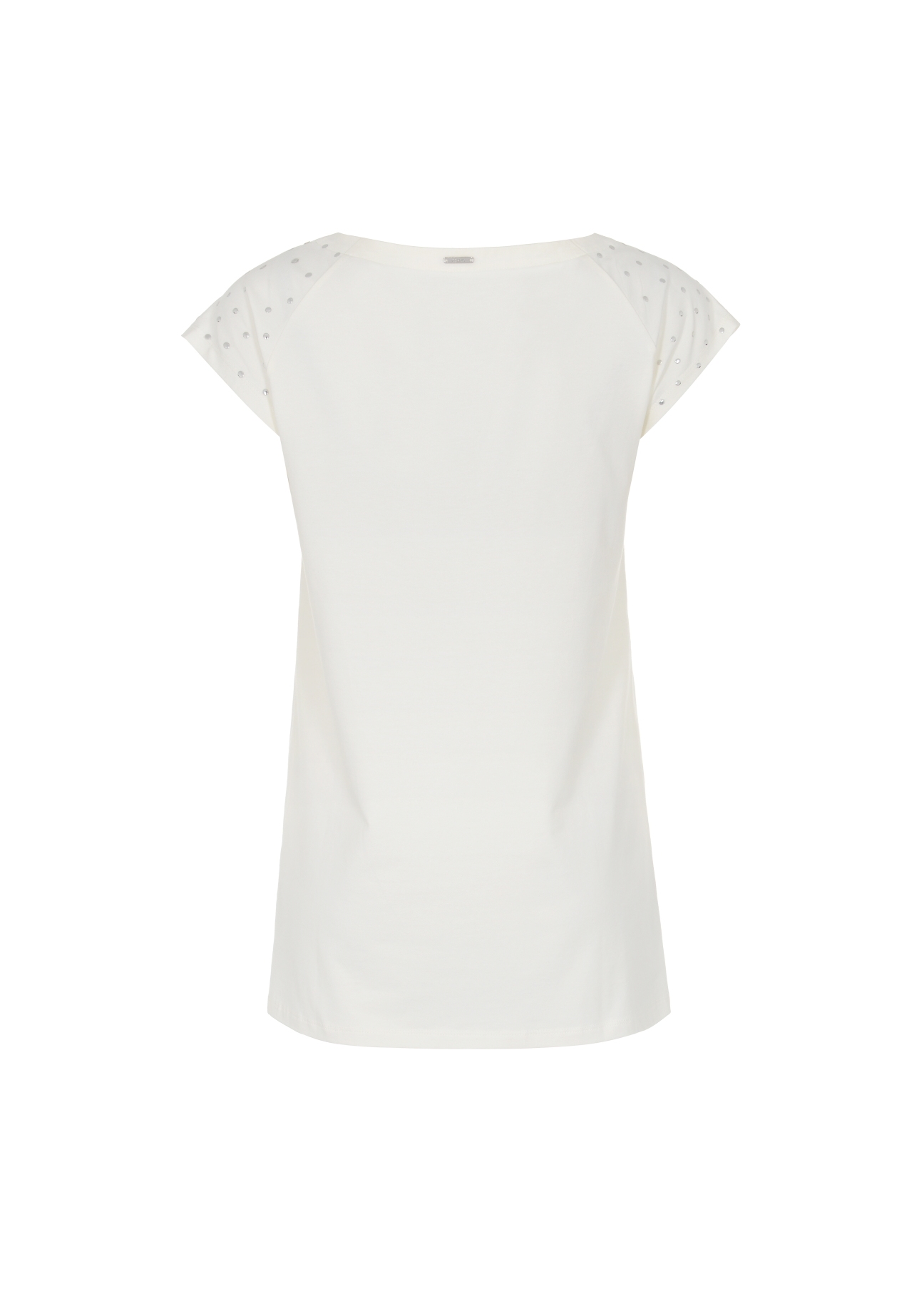 Mleczny T-shirt damski z aplikacją TSHDT-0096-12(W22)-03