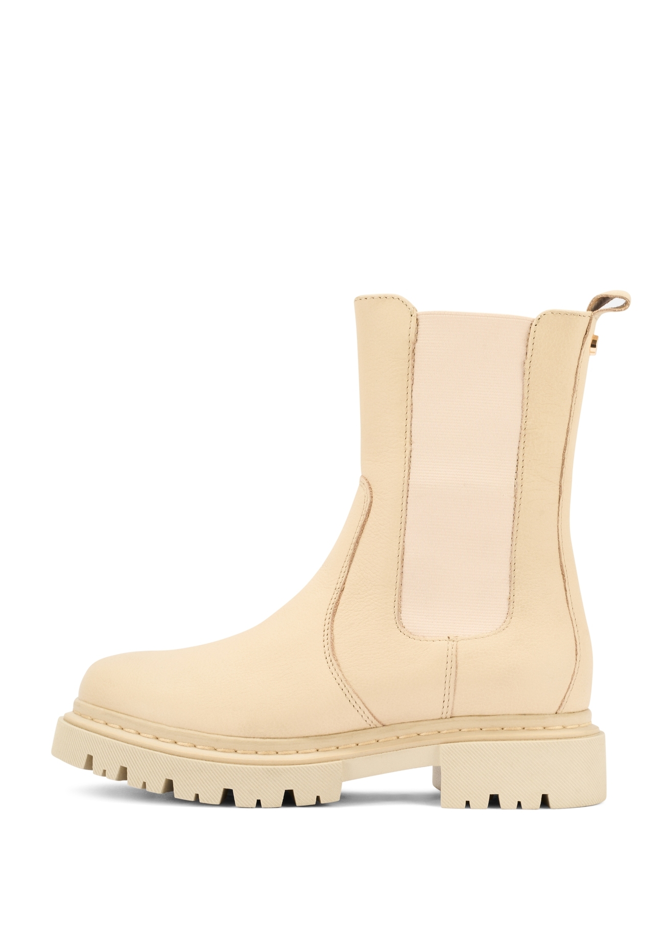 Beżowe skórzane sztyblety damskie BUTYD-1092-81(Z25), widok produktu od boku na białym tle.-02