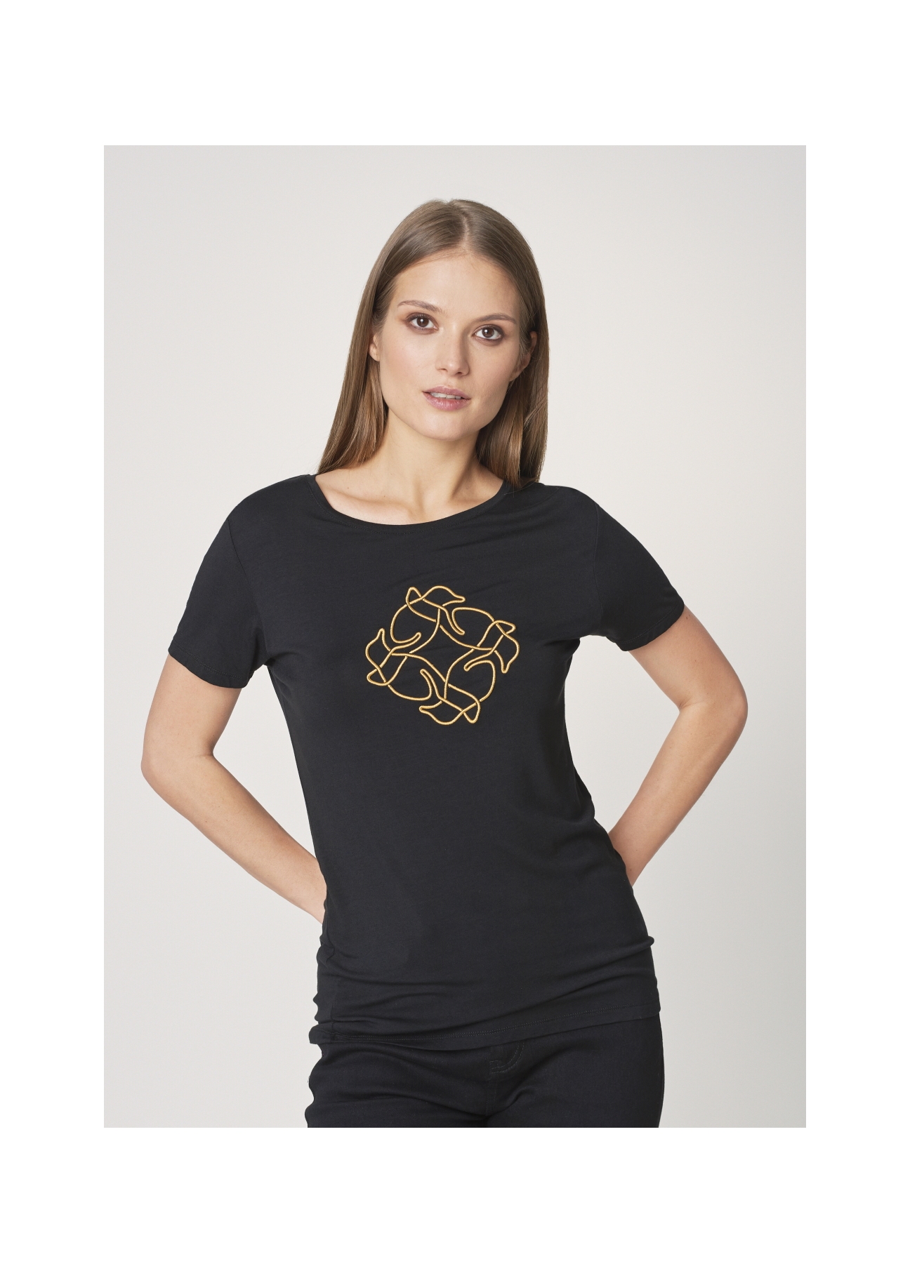 Czarny T-shirt damski z wilgą TSHDT-0078-99(Z21)-01