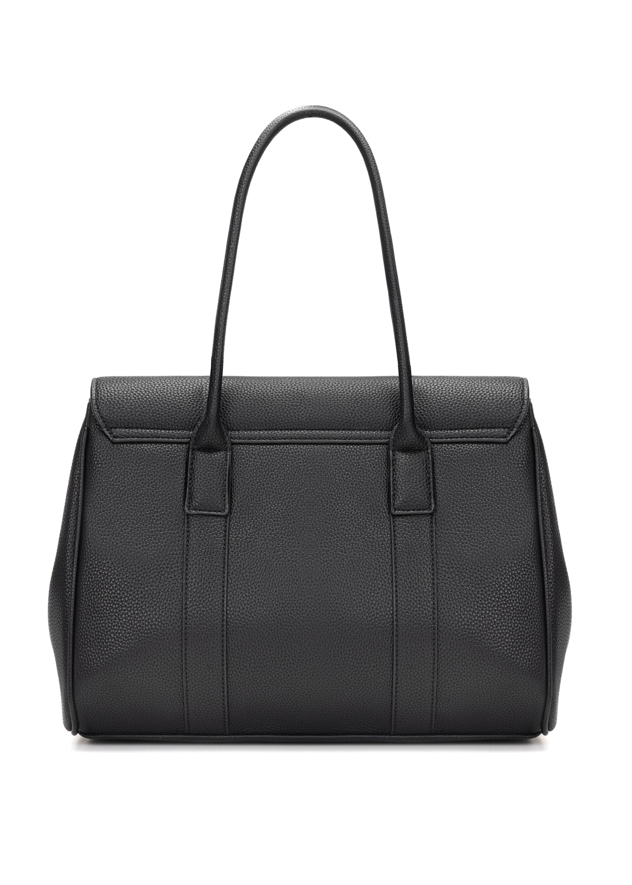 Czarna duża torebka damska TOREC-1139-9I(W26), widok produktu z tyłu na białym tle.