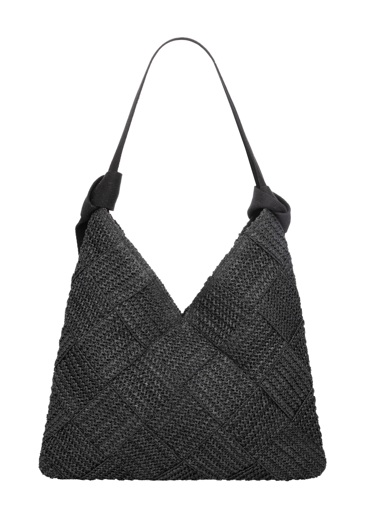 Czarna torebka damska z naturalnego włókna TOREC-1039-99(W26), widok produktu z tyłu na białym tle.