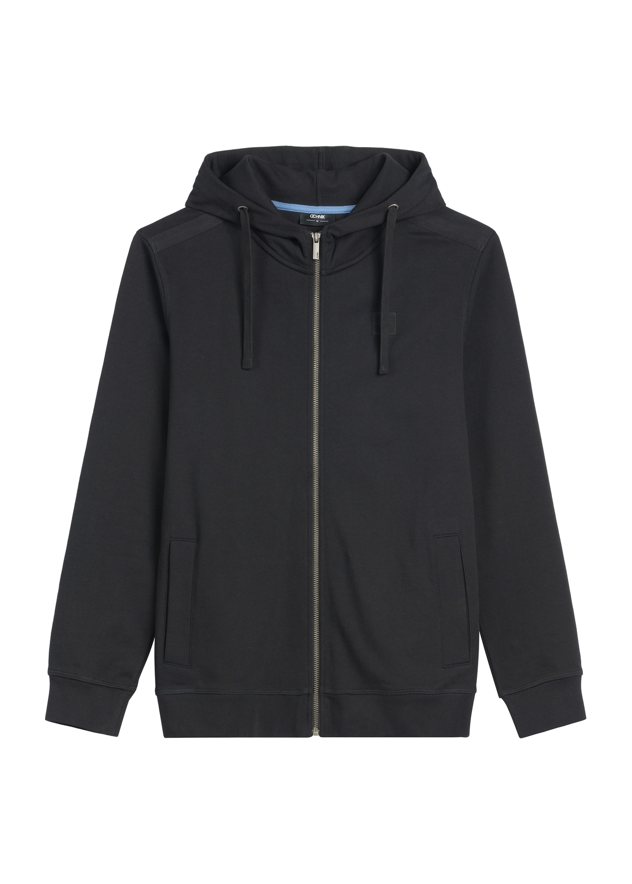 Czarna bluza męska z suwakiem BLZMT-0078-99(W26), widok produktu z przodu na białym tle.