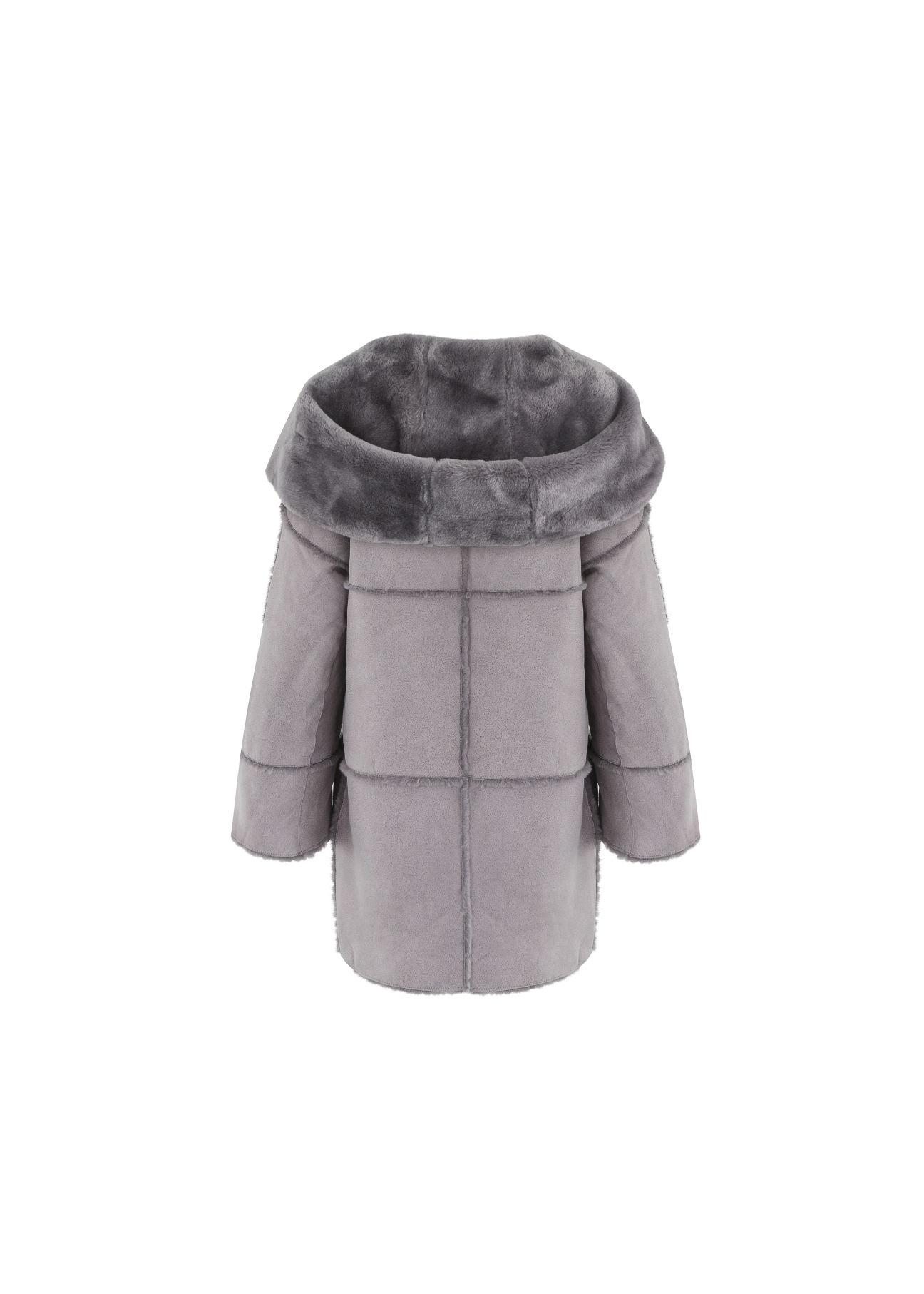 Szary kożuch damski oversize KOZDS-0016-4134(Z19)-05