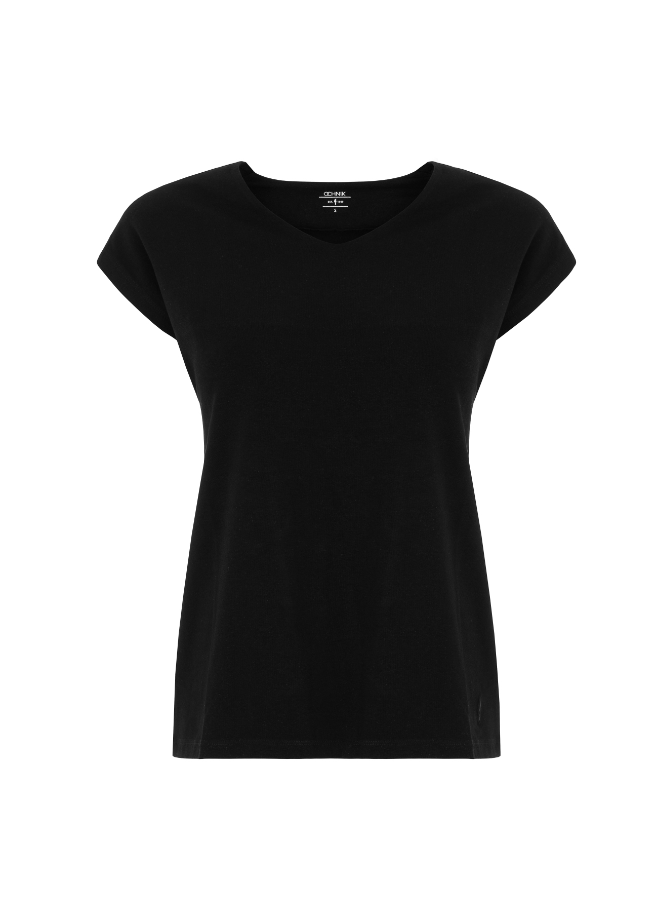 Czarny T-shirt basic damski TSHDT-0068-99(W21)-02