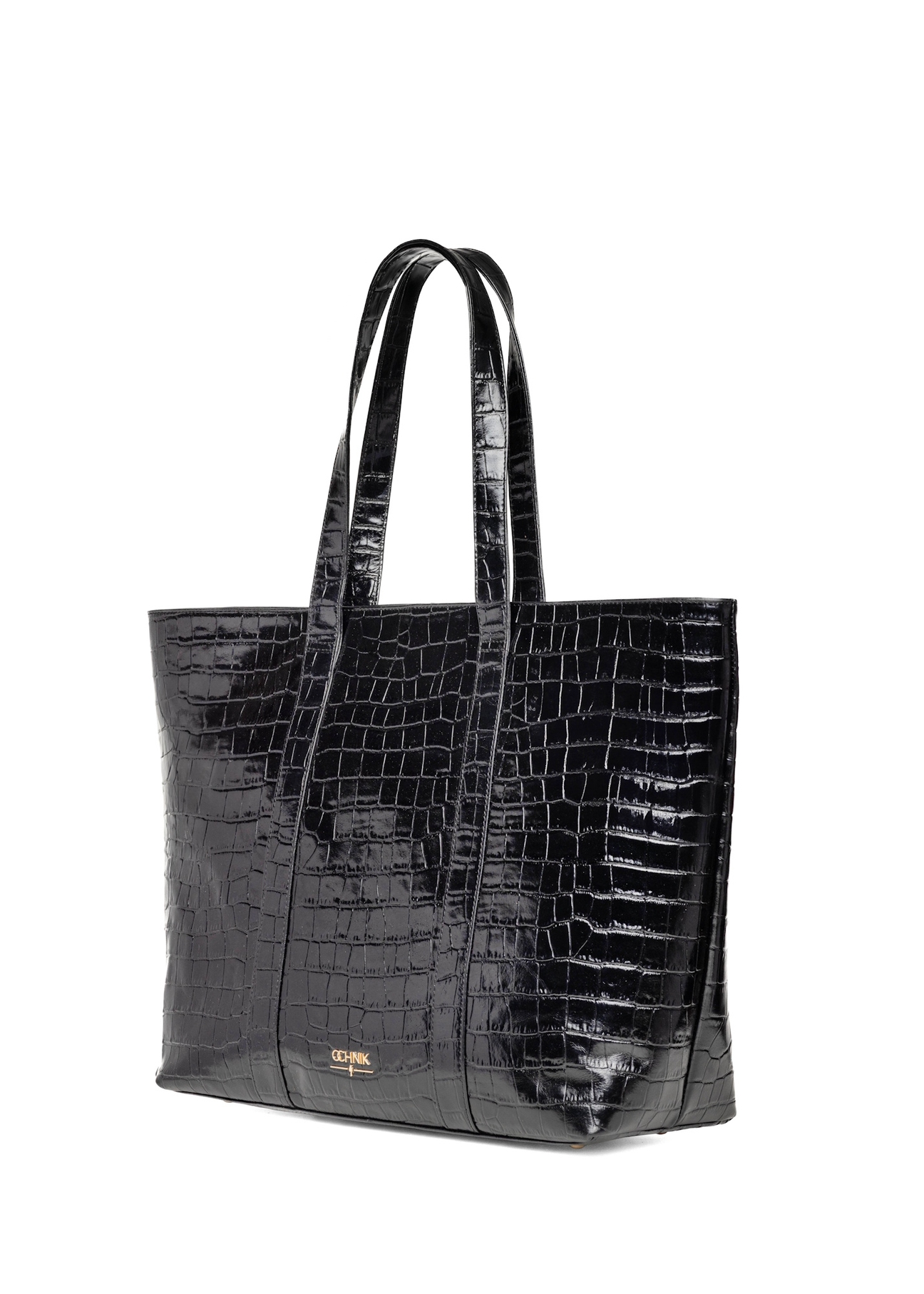 Torebka shopper damska croco TORES-0700C-9G(W26), widok produktu skosem na białym tle.