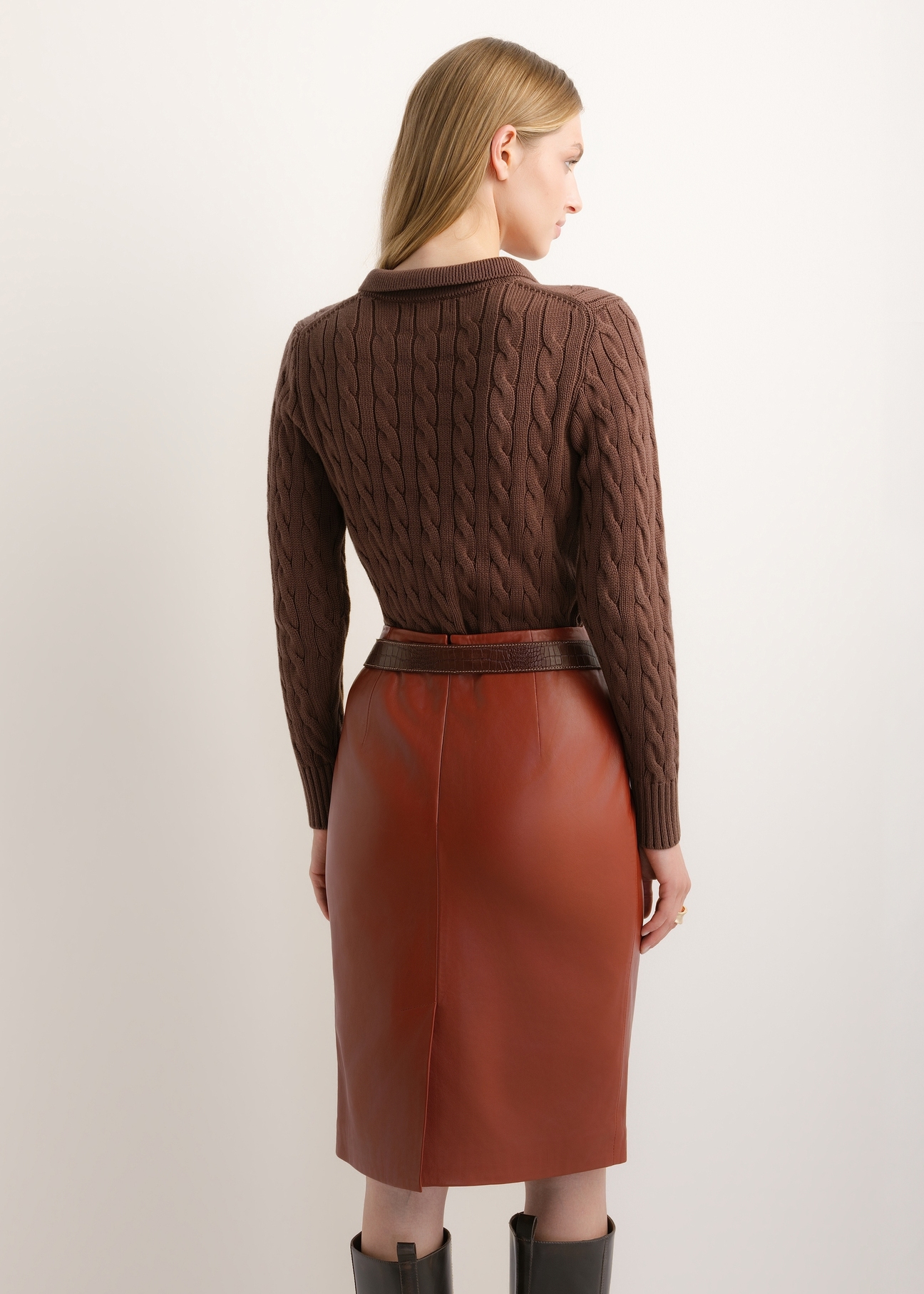 Brązowy bawełniany sweter polo damski SWEDT-0281-1H(Z26)