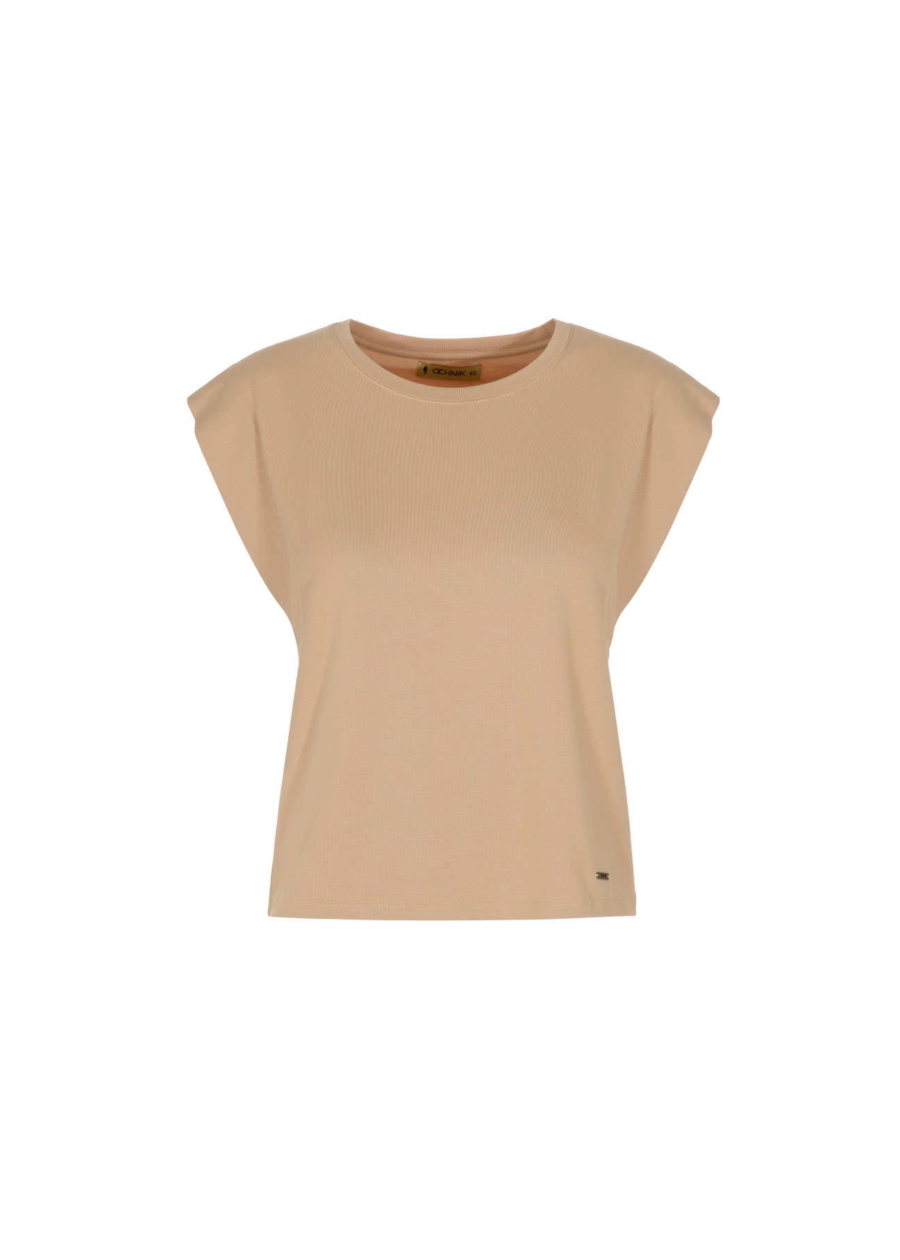 Beżowy T-shirt damski  basic TSHDT-0085-80(W22)-03